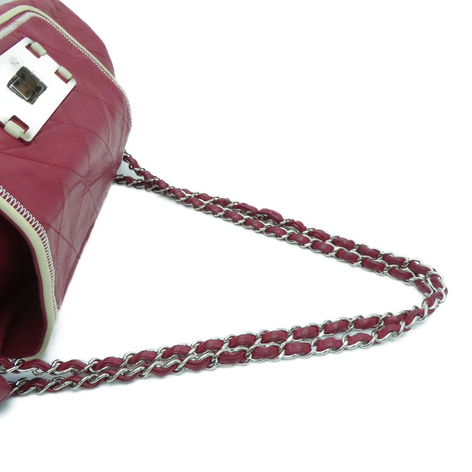 CHANEL 菱格牛皮皮革Chain Shoulder银扣肩背袋红色