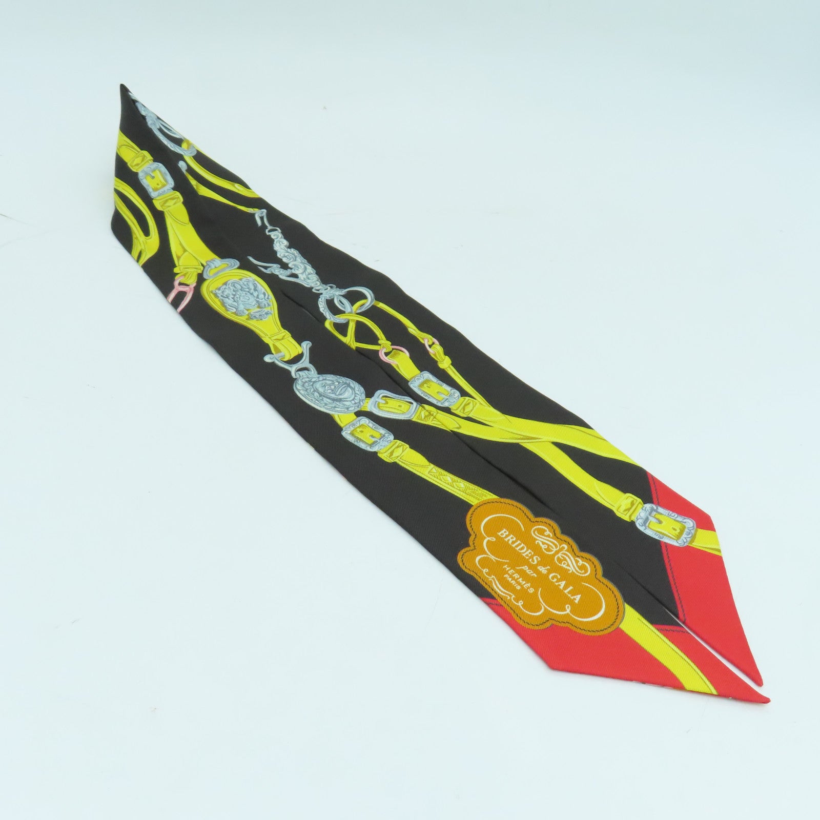 HERMES 絲質Twilly絲巾黑色彩色