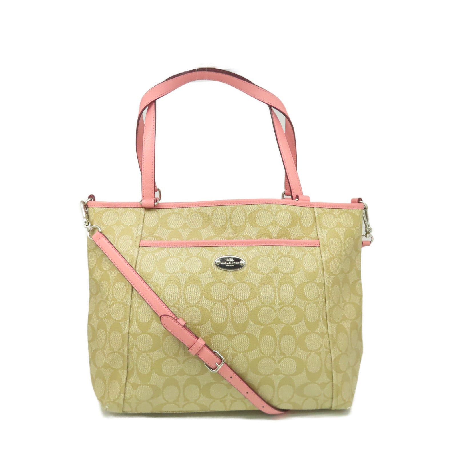 COACH 塗層帆布2Way Shoulder Bag手挽肩背兩用袋啡色/粉紅色