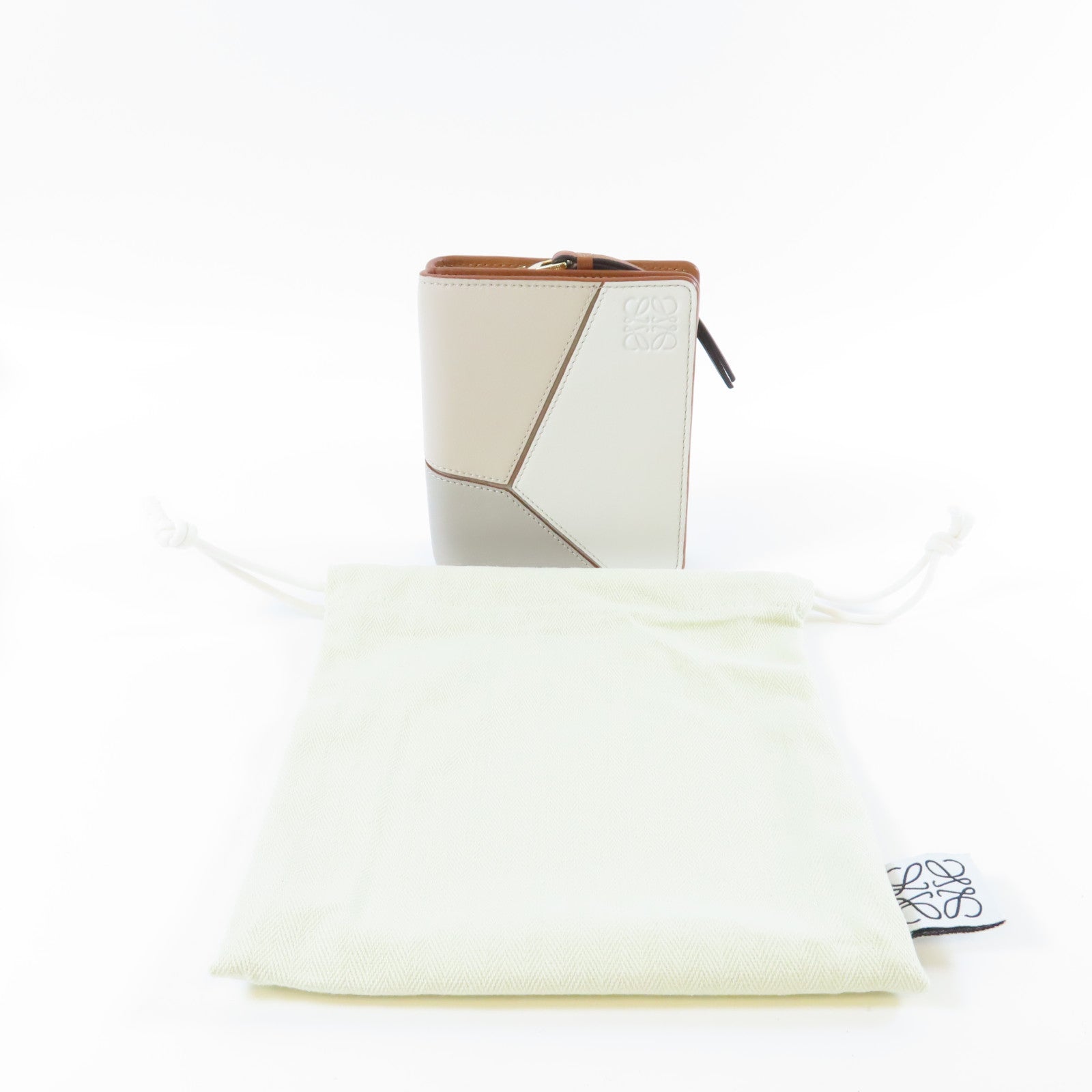 LOEWE 牛皮皮革Puzzle Zip Wallet金扣錢包灰色/啡色