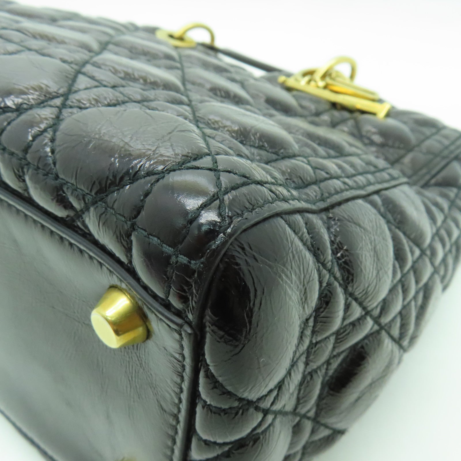 Dior 塗層皮革Lady Dior Hand Bag金扣手挽袋黑色