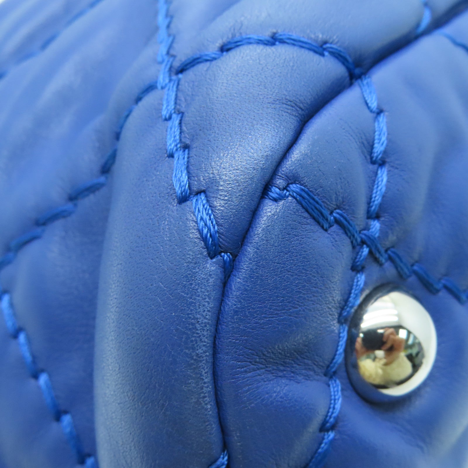 CHANEL 菱格牛皮皮革Chain Shoulder Bag银扣链带肩背袋蓝色