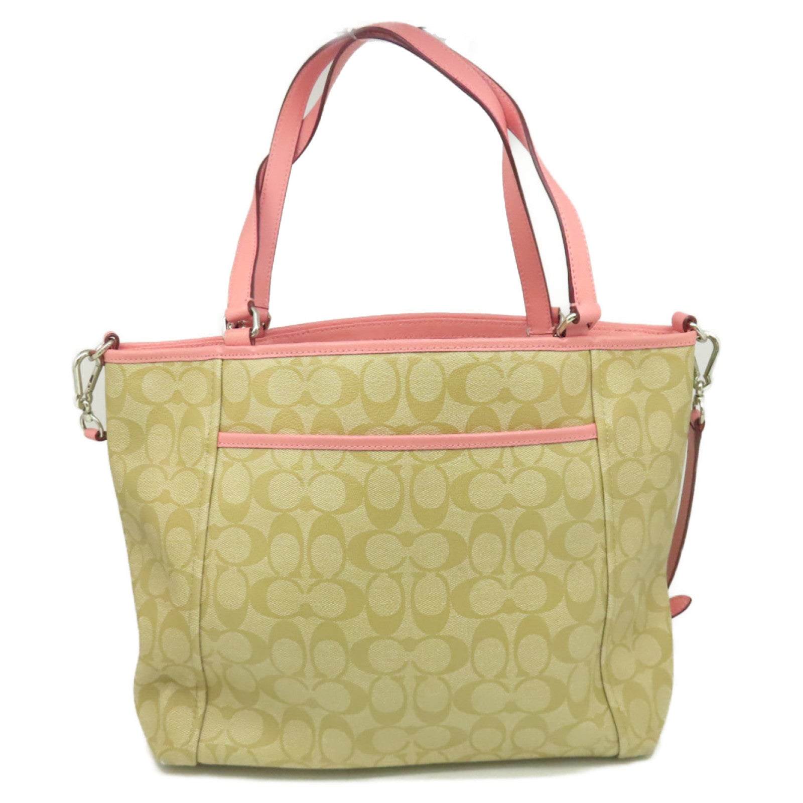 COACH 塗層帆布2Way Shoulder Bag手挽肩背兩用袋啡色/粉紅色