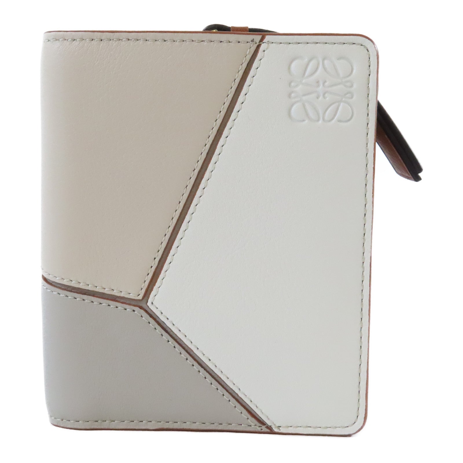 LOEWE 牛皮皮革Puzzle Zip Wallet金扣錢包灰色/啡色