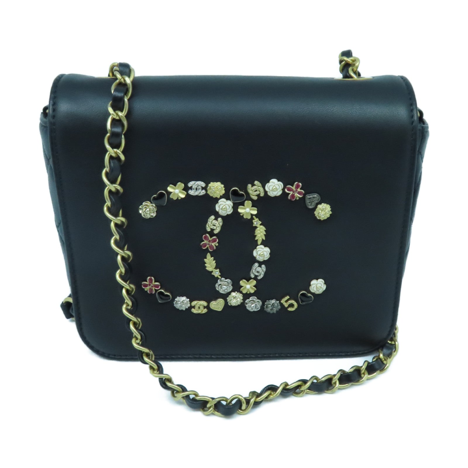 CHANEL 牛皮皮革Chain Shoulder Bag金扣鏈帶肩背袋黑色