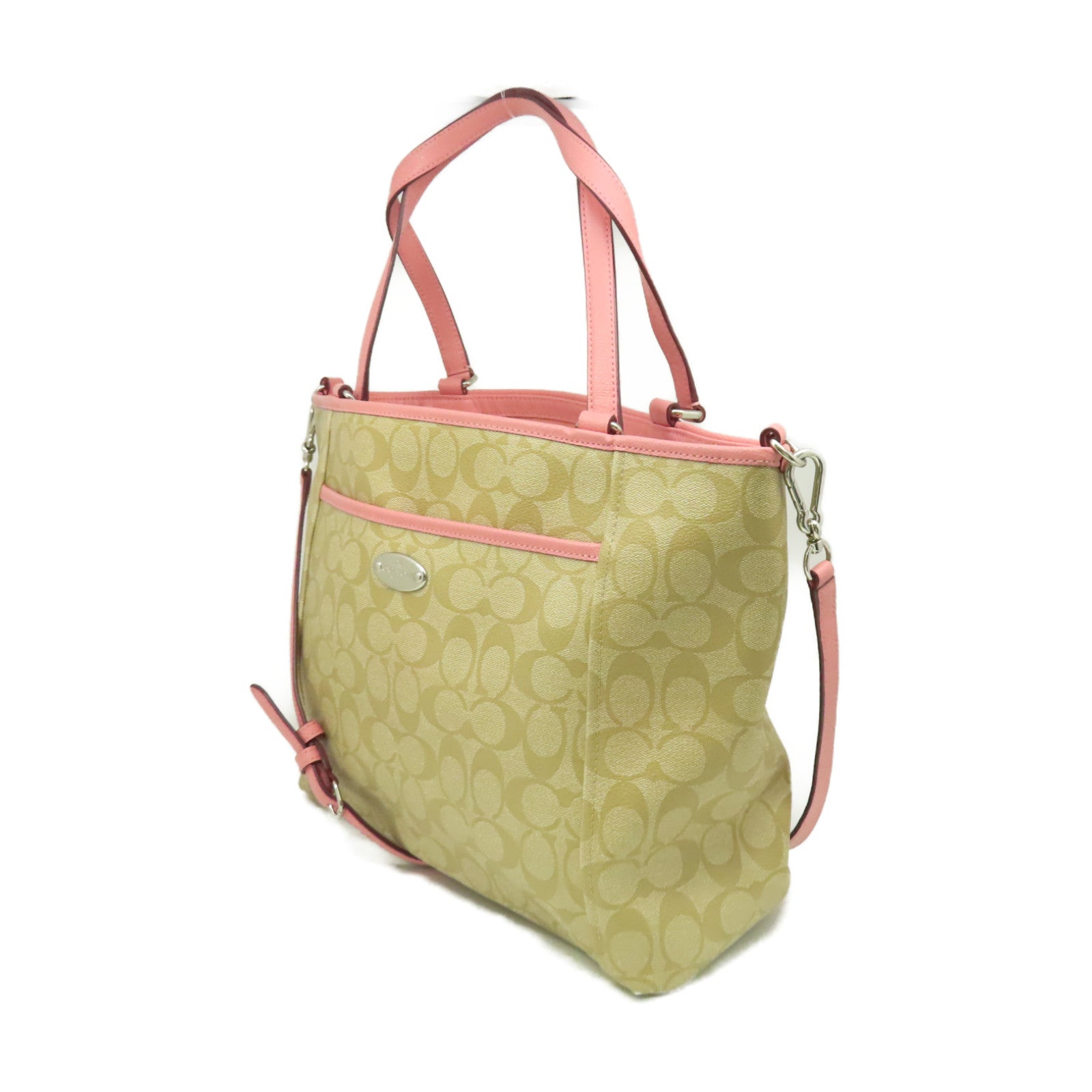 COACH 塗層帆布2Way Shoulder Bag手挽肩背兩用袋啡色/粉紅色