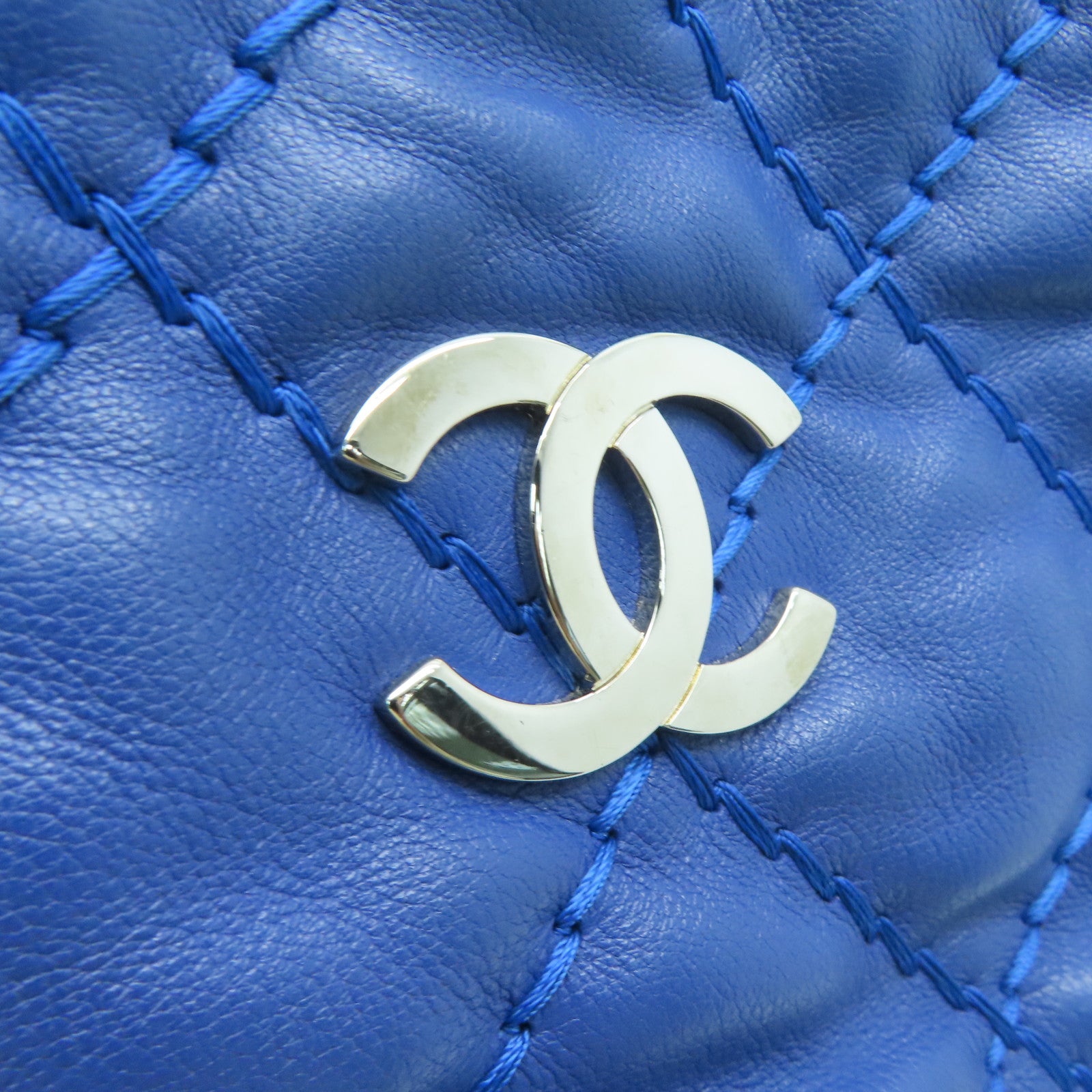 CHANEL 菱格牛皮皮革Chain Shoulder Bag银扣链带肩背袋蓝色