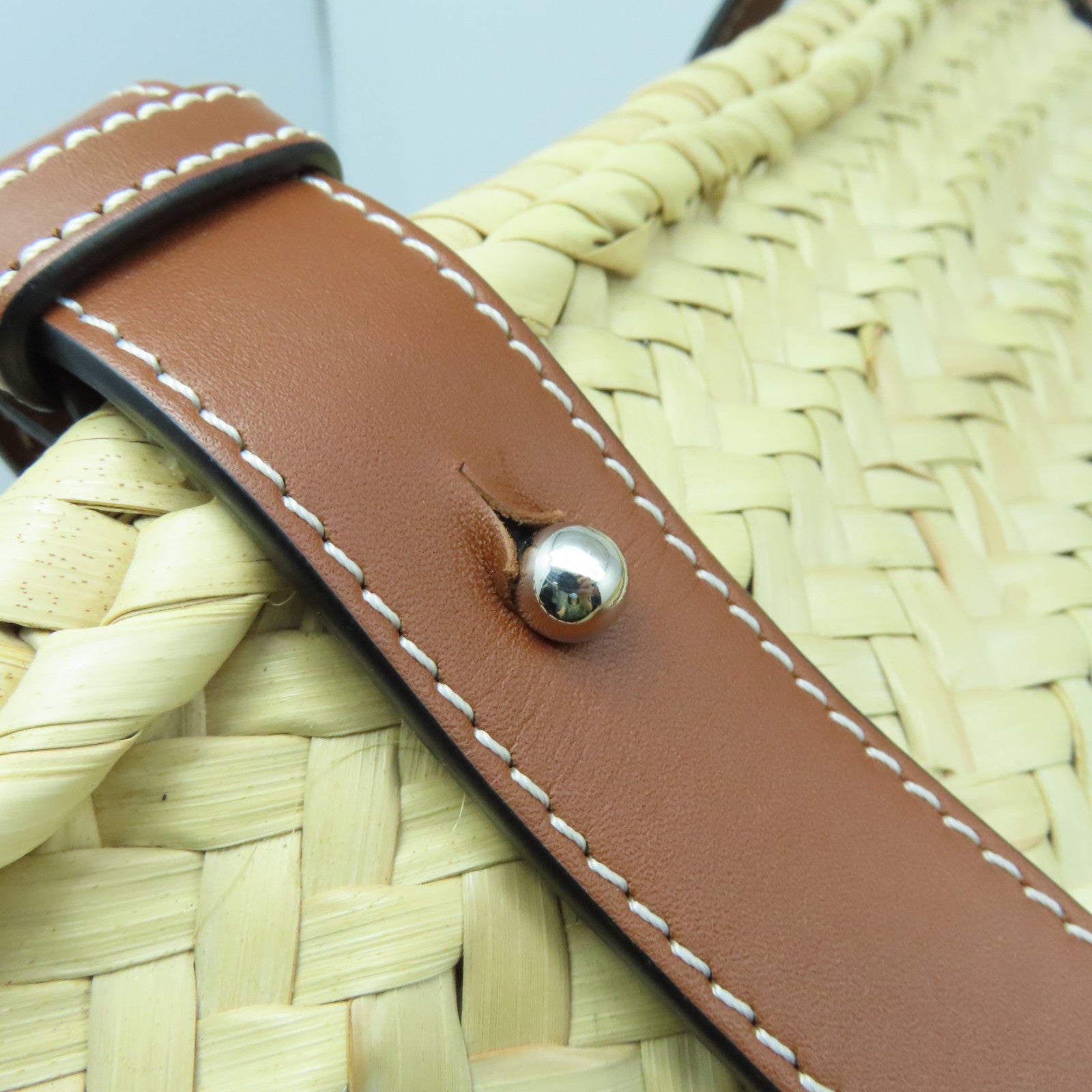 LOEWE Raffia Shoulder Bag銀扣肩背袋米色/橙色