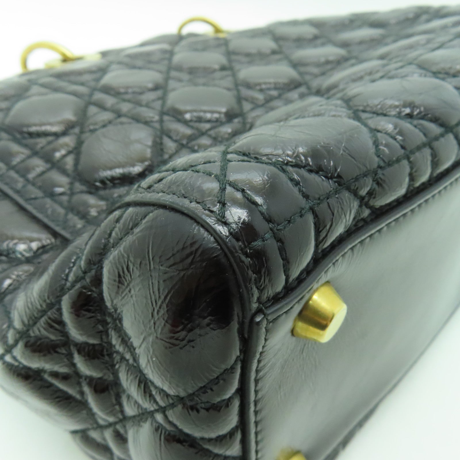 Dior 塗層皮革Lady Dior Hand Bag金扣手挽袋黑色