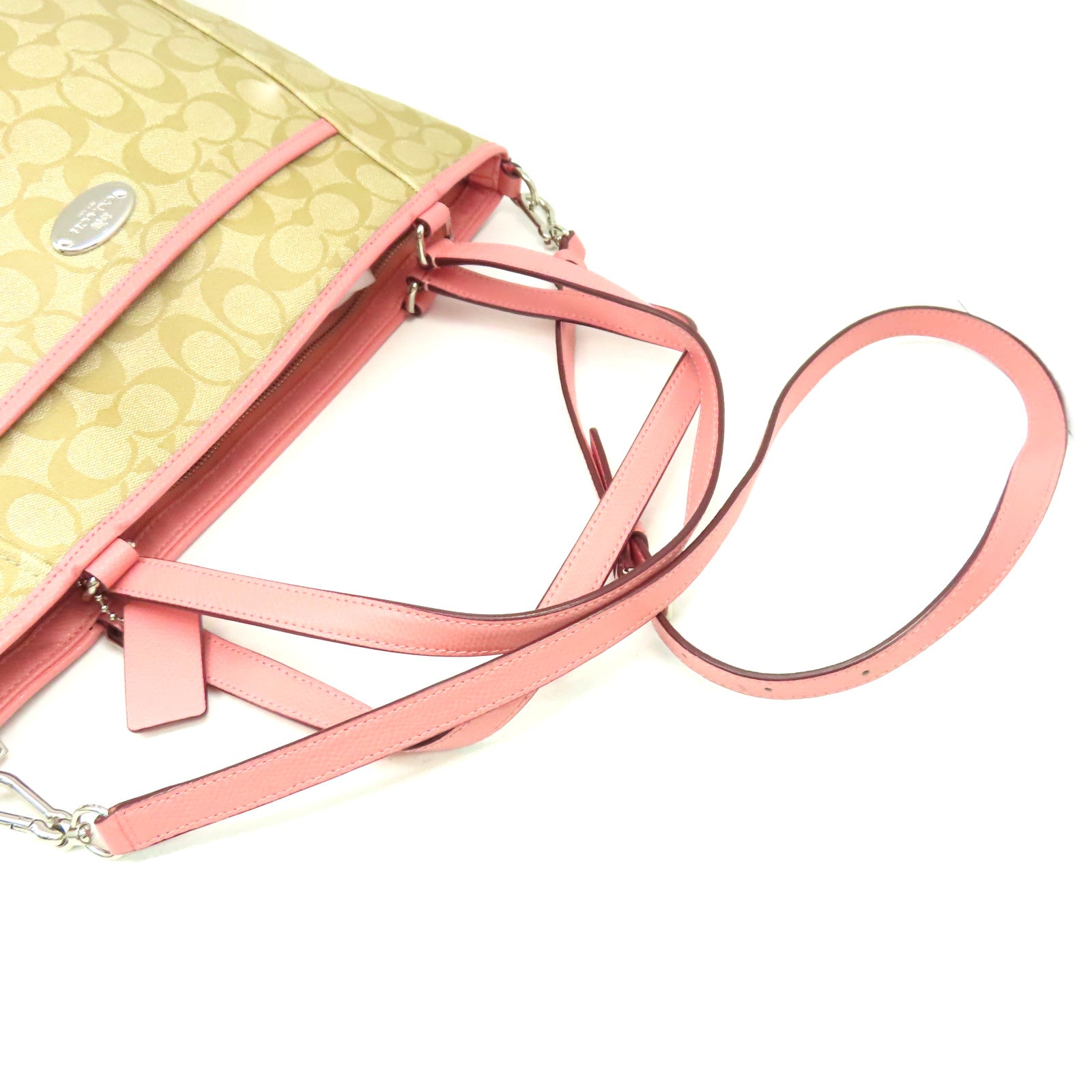 COACH 塗層帆布2Way Shoulder Bag手挽肩背兩用袋啡色/粉紅色