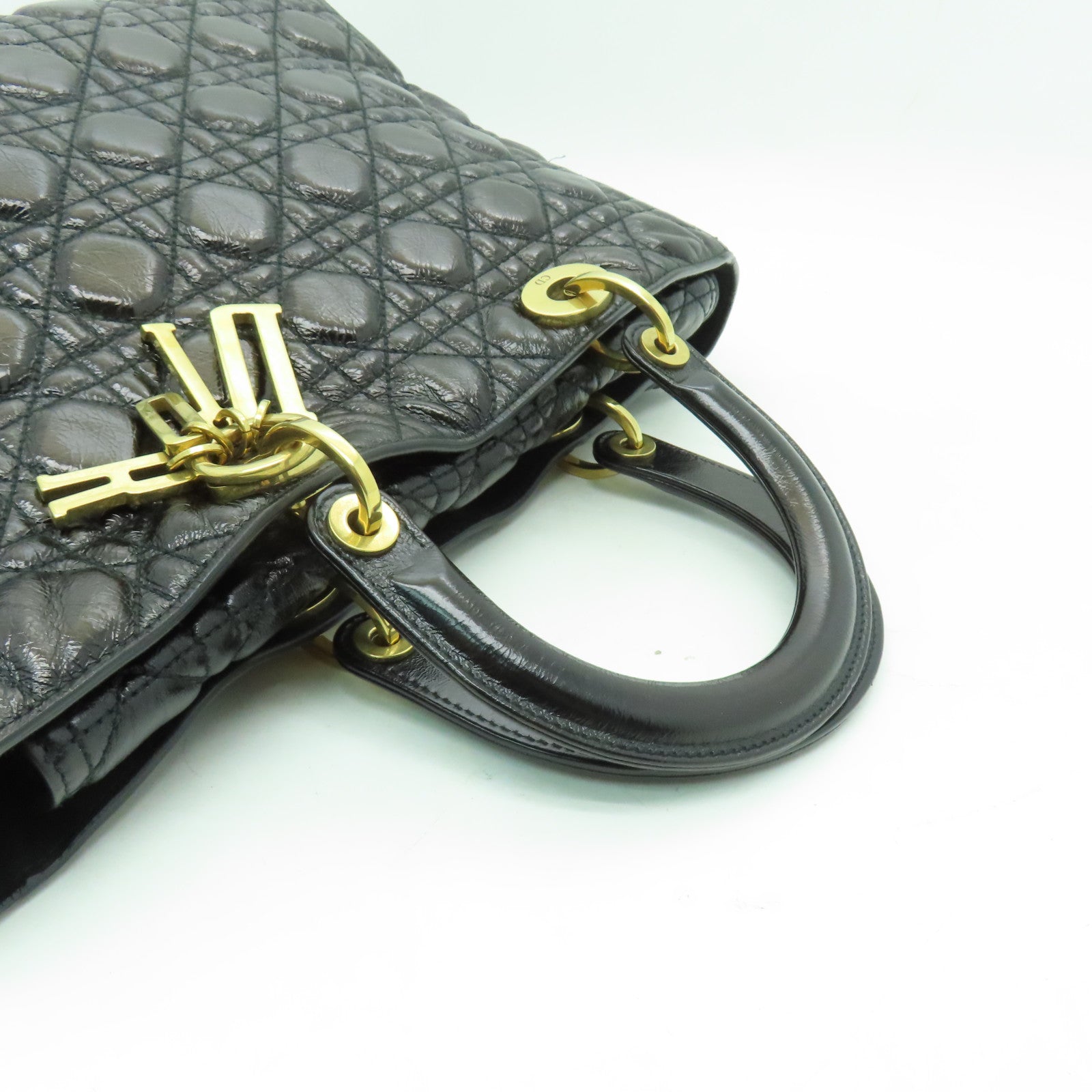 Dior 塗層皮革Lady Dior Hand Bag金扣手挽袋黑色
