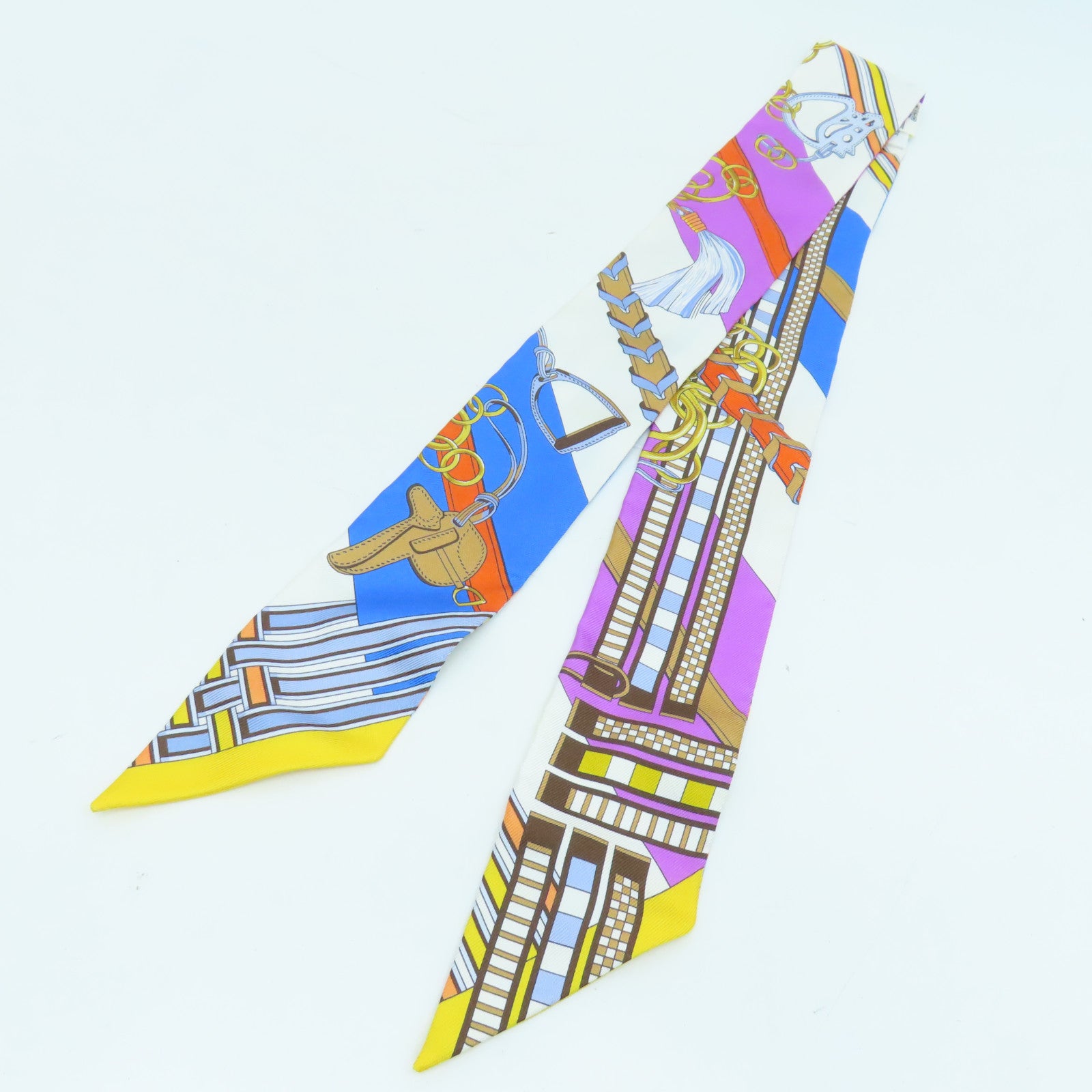 HERMES 絲質Twilly絲巾藍色紫色