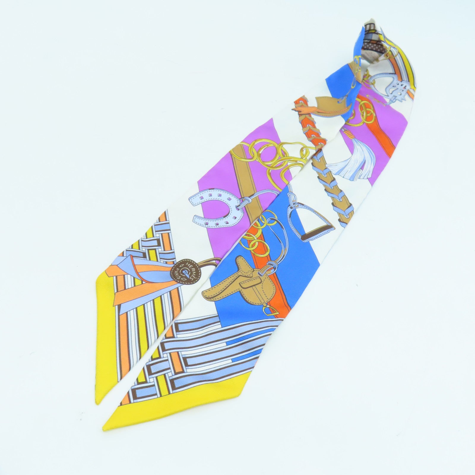 HERMES 絲質Twilly絲巾藍色紫色