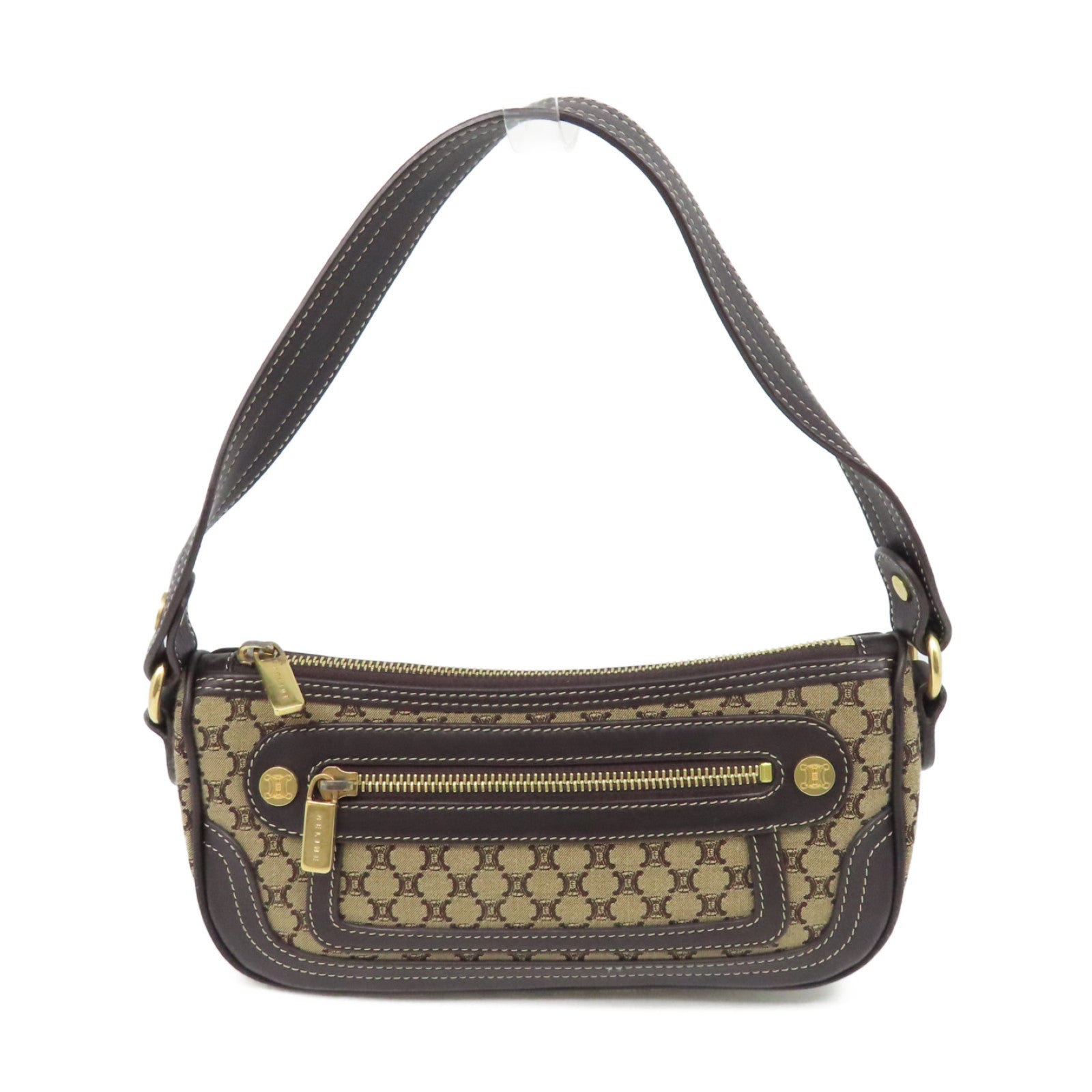 CELINE 帆布Handbag金扣手挽袋啡色