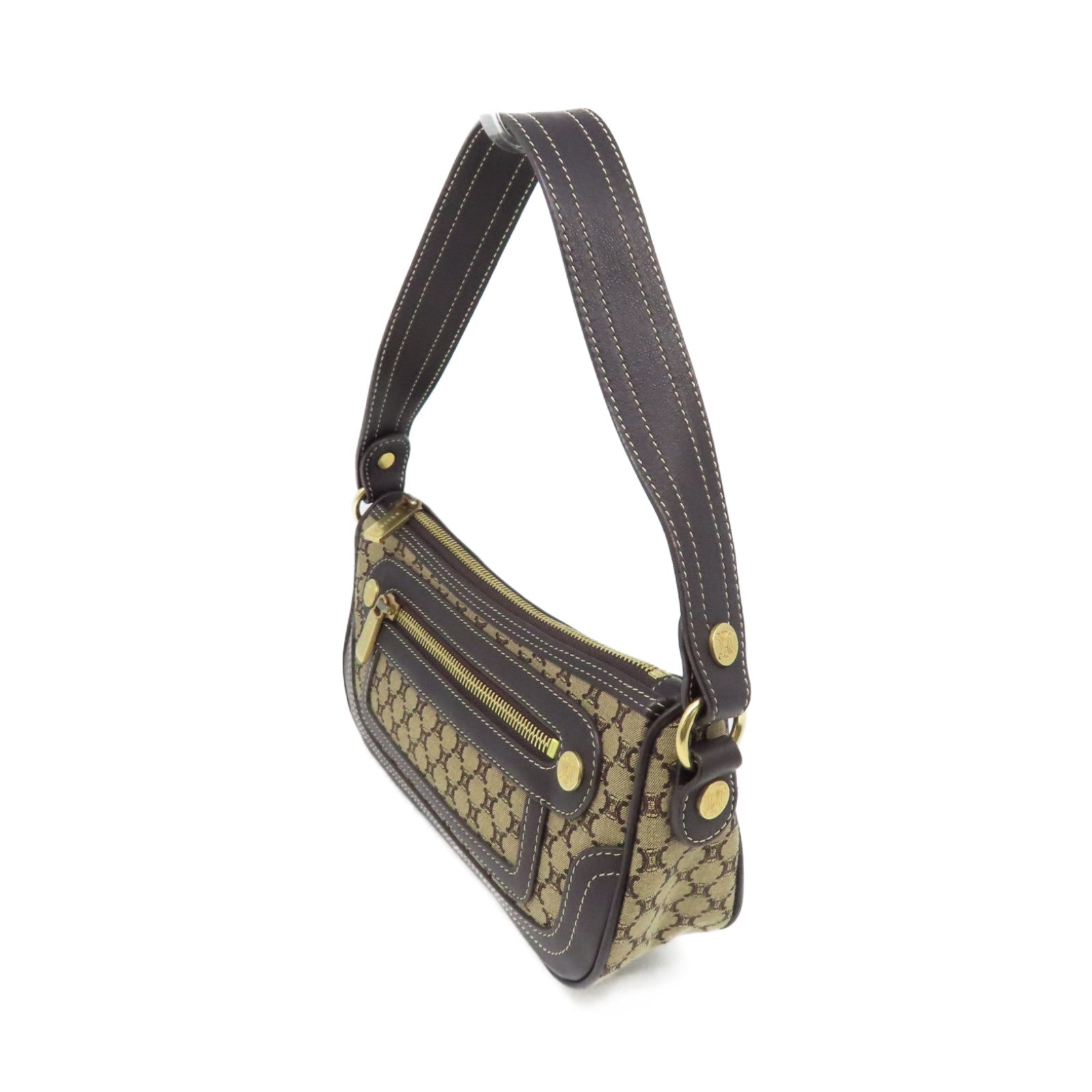CELINE 帆布Handbag金扣手挽袋啡色