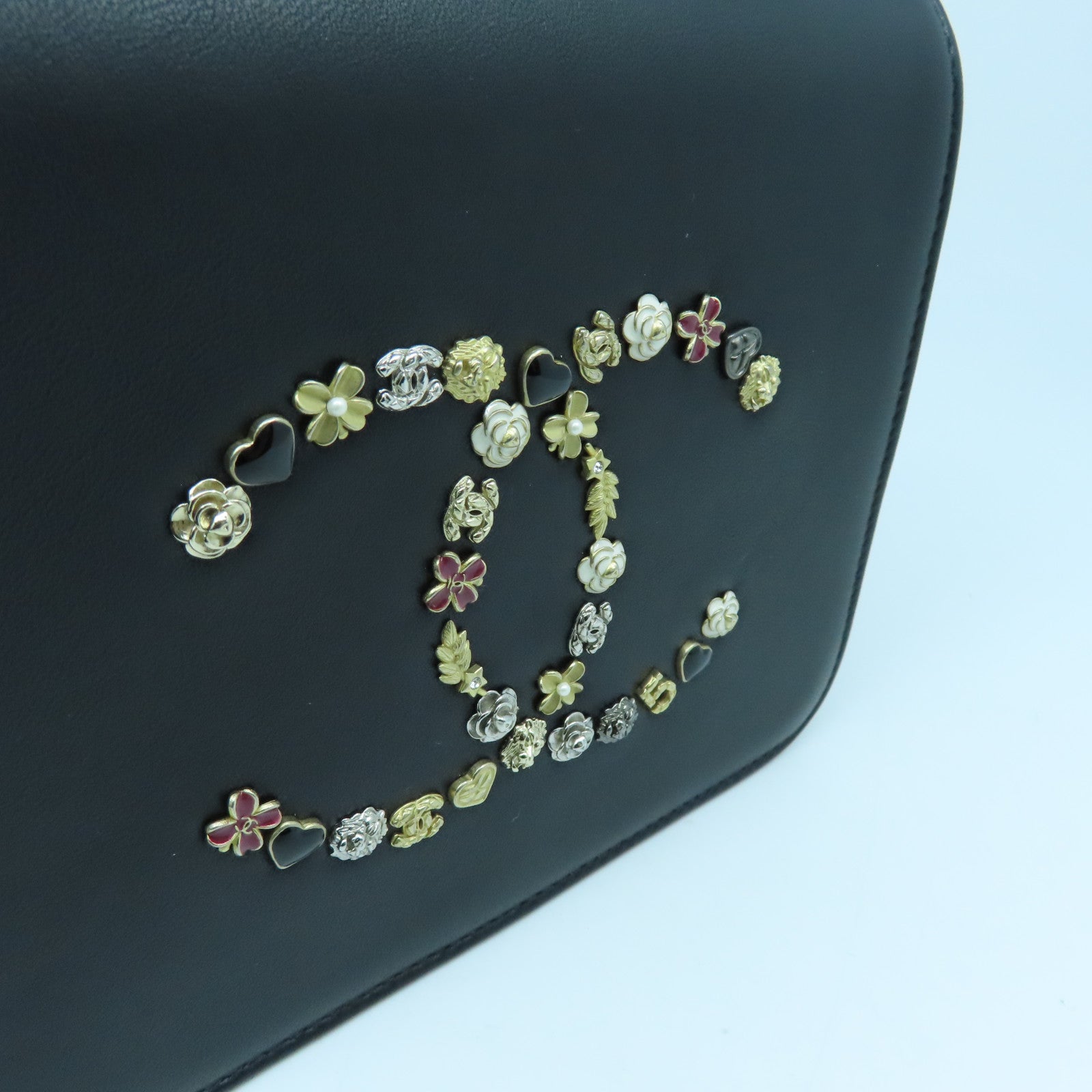 CHANEL 牛皮皮革Chain Shoulder Bag金扣鏈帶肩背袋黑色