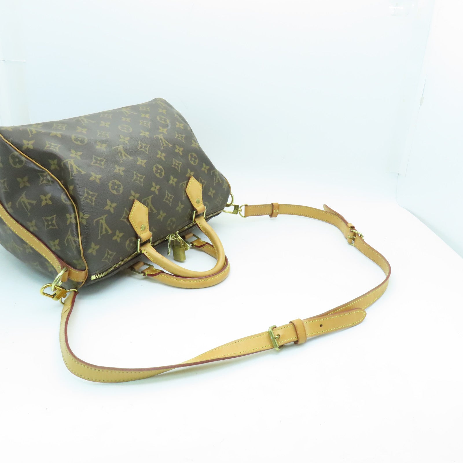 LOUIS VUITTON Monogram Speedy Bandouliere 30金扣手挽肩背兩用袋啡色