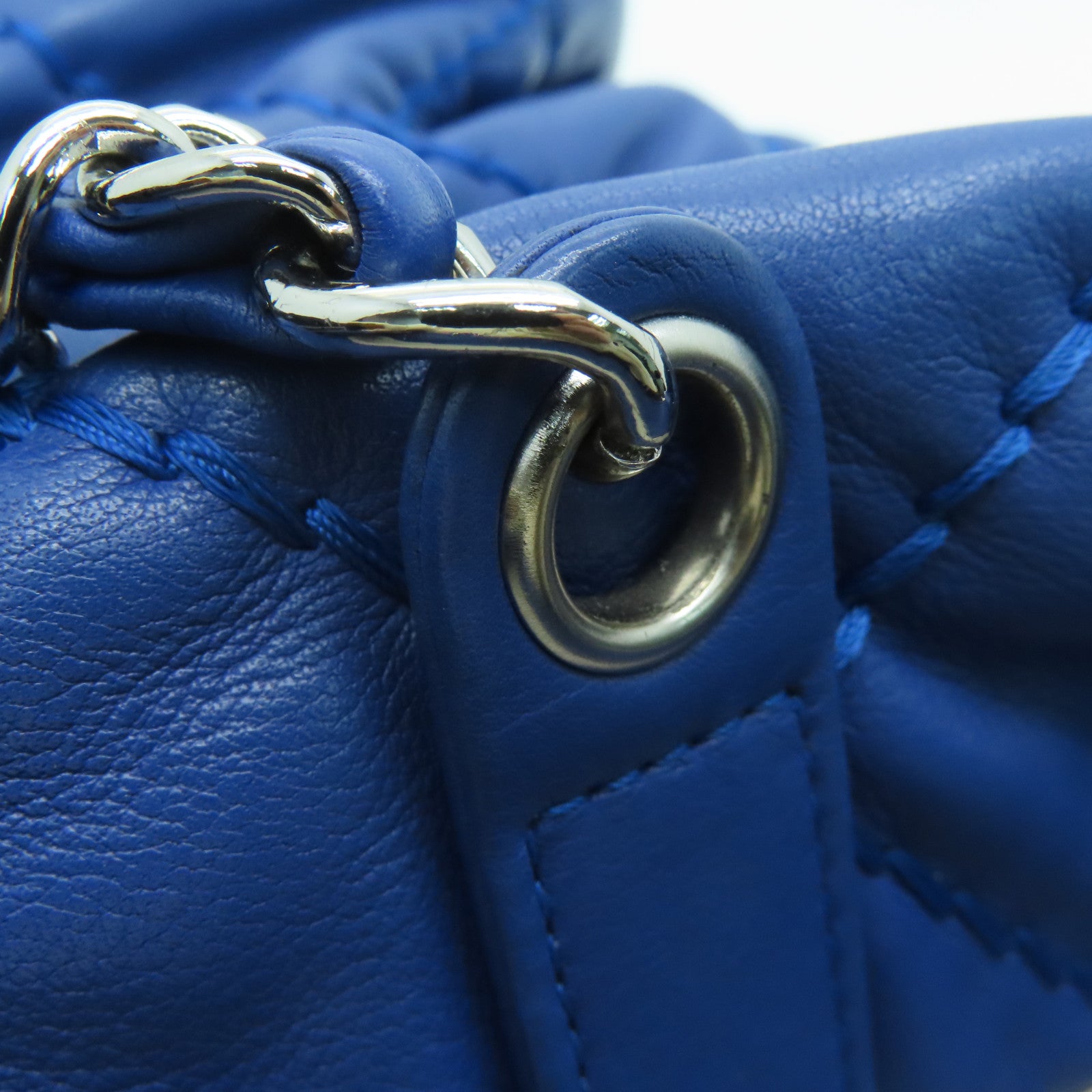 CHANEL 菱格牛皮皮革Chain Shoulder Bag银扣链带肩背袋蓝色