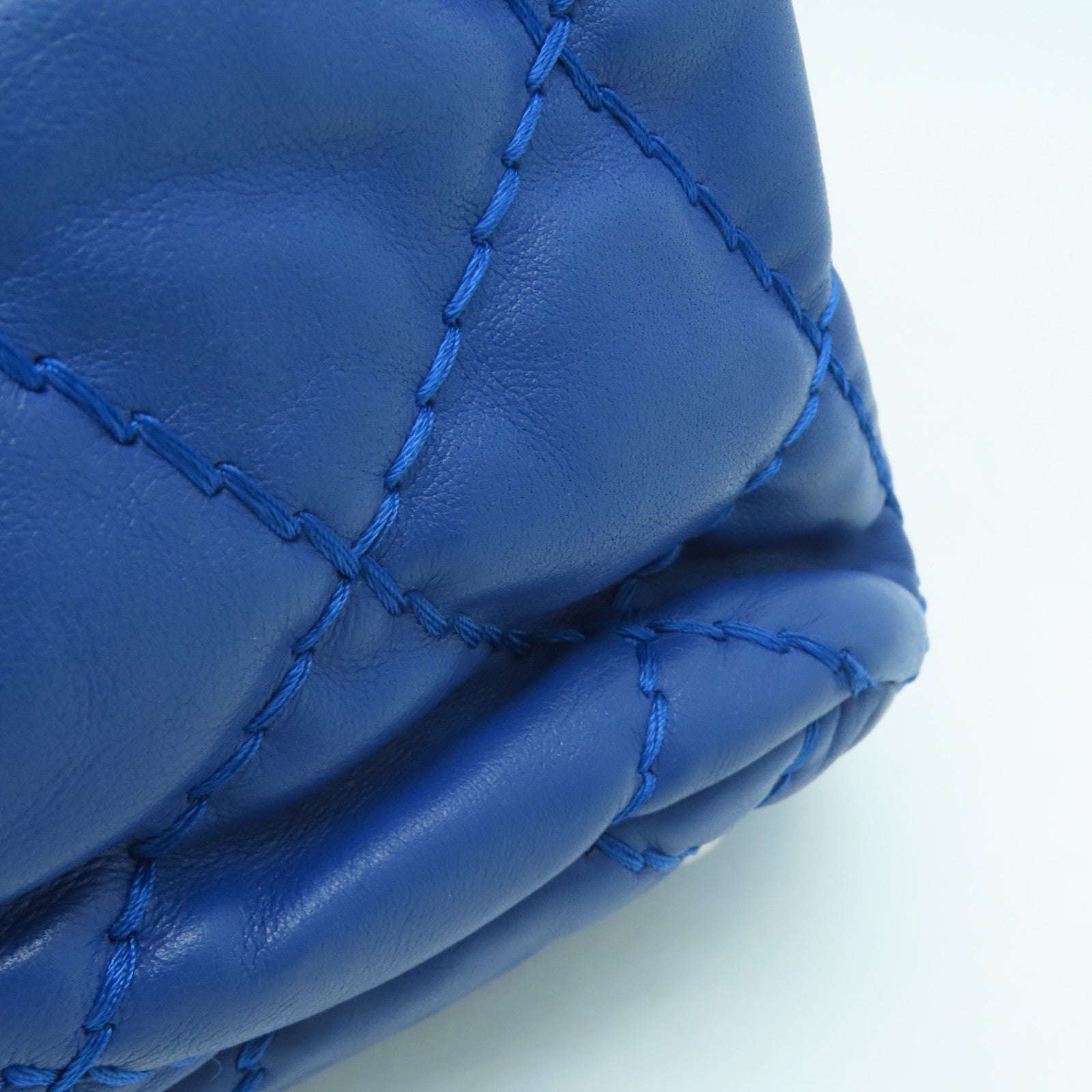 CHANEL 菱格牛皮皮革Chain Shoulder Bag银扣链带肩背袋蓝色