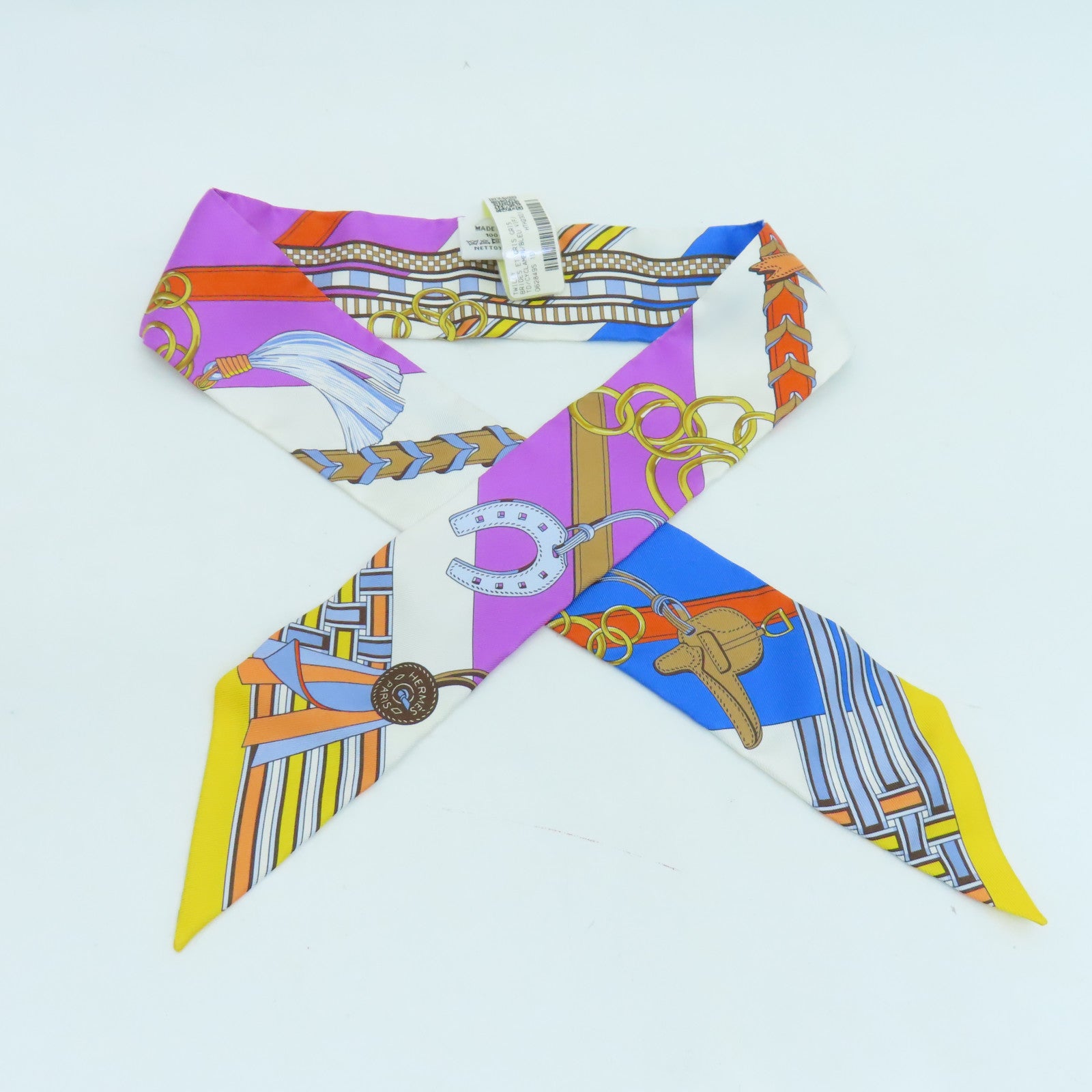 HERMES 絲質Twilly絲巾藍色紫色