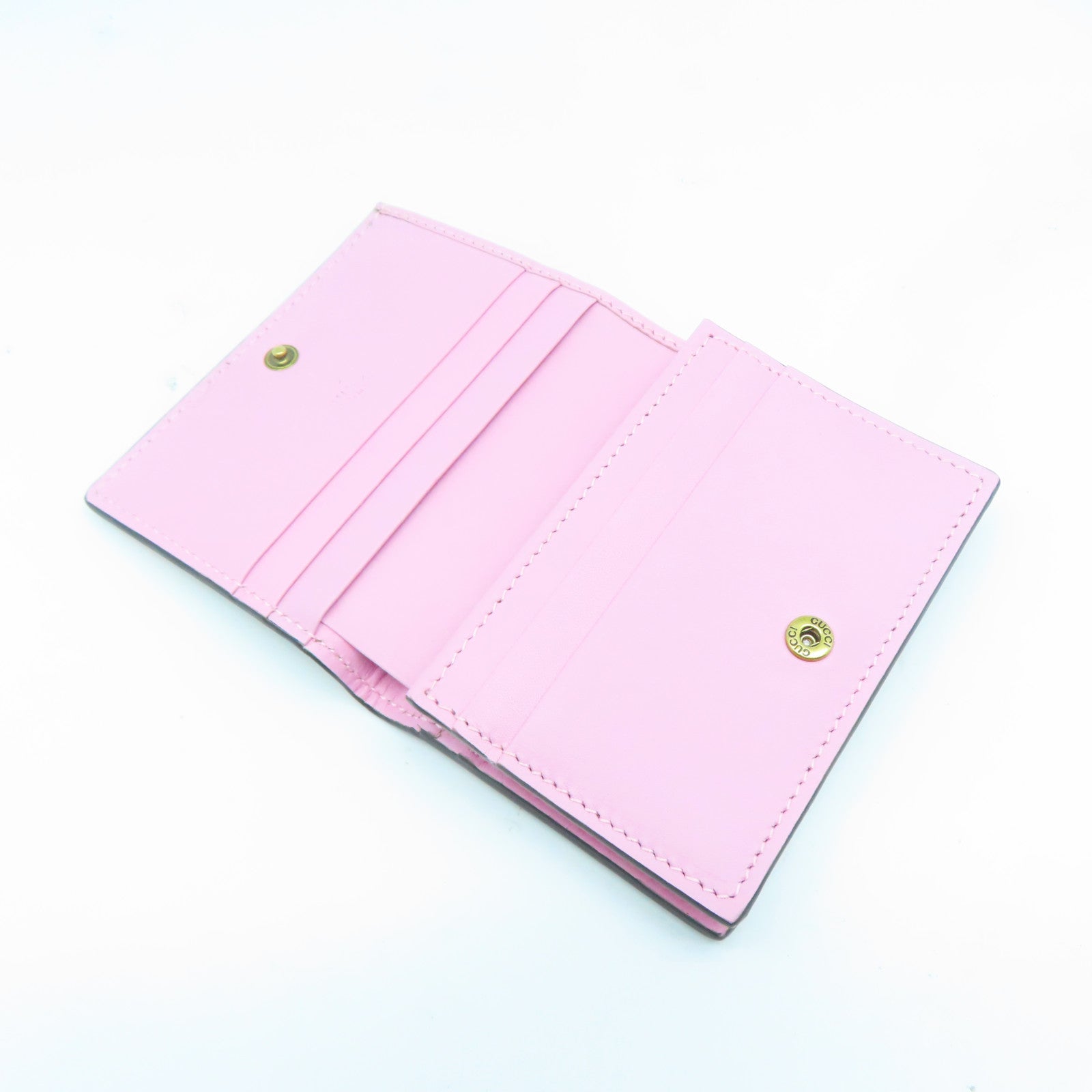 GUCCI 塗層帆布Wallet金扣錢包粉紅色/啡色