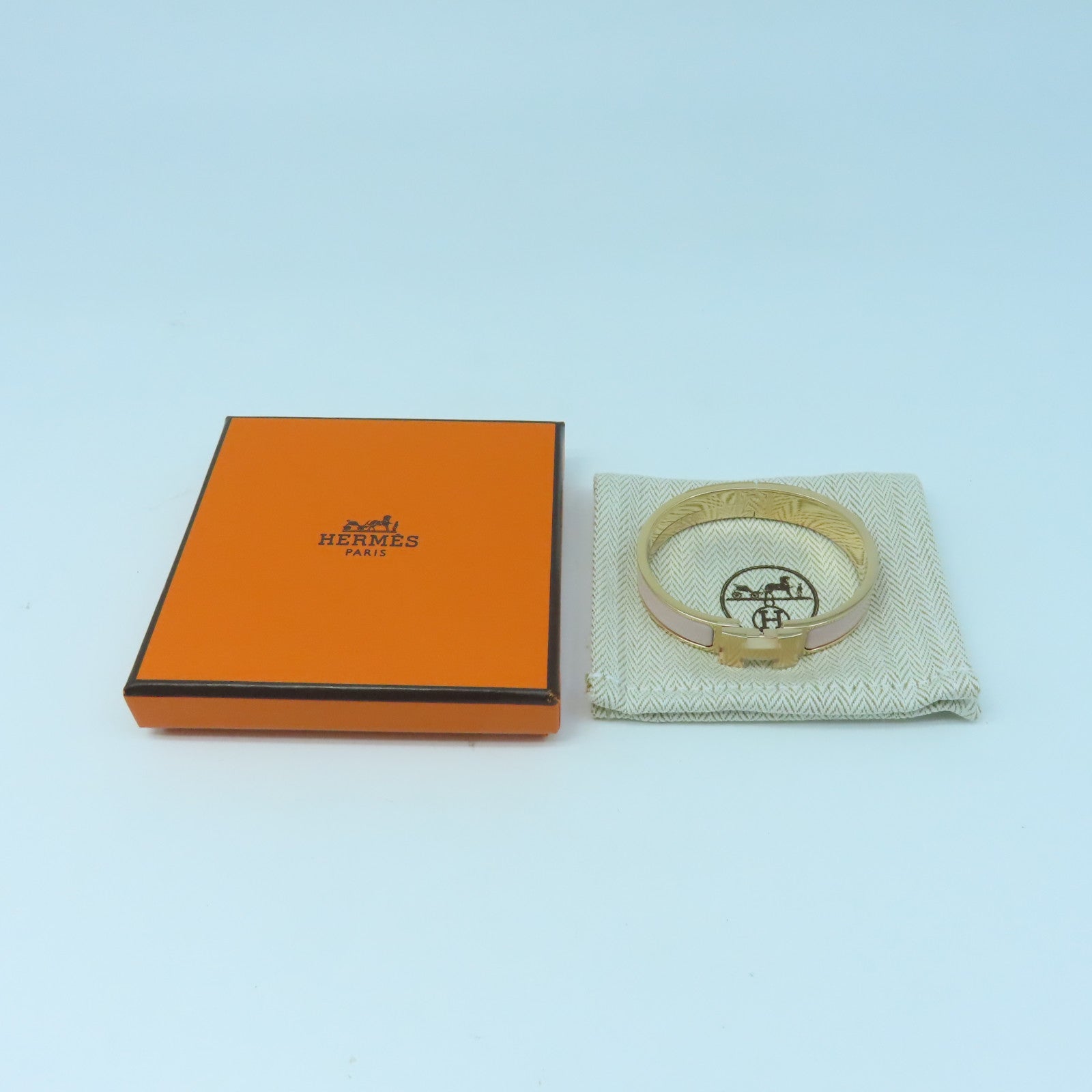 HERMES 金屬Clic H Bracelet金扣手鐲粉紅色