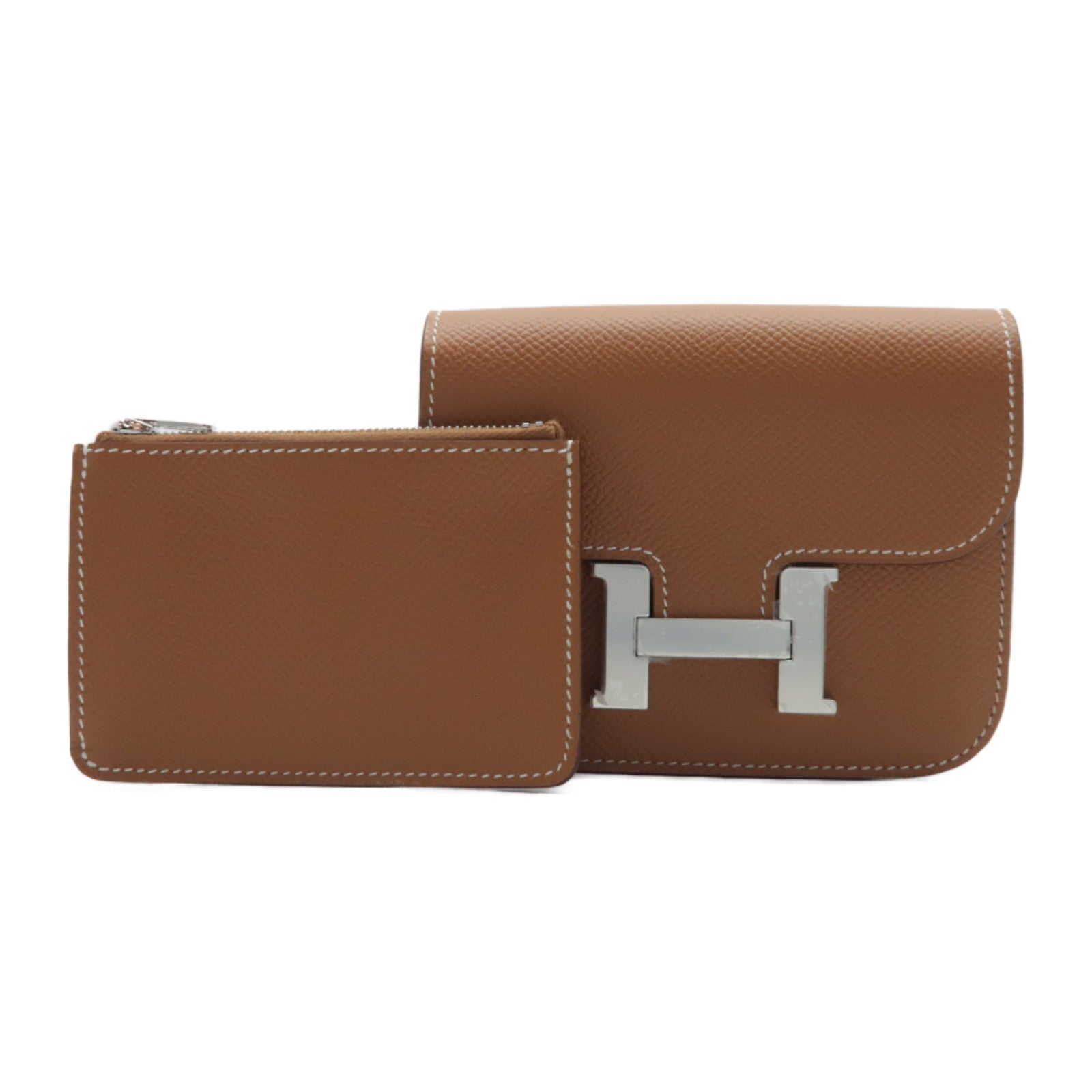 HERMES Epsom皮革Constance Slim銀扣錢包啡色
