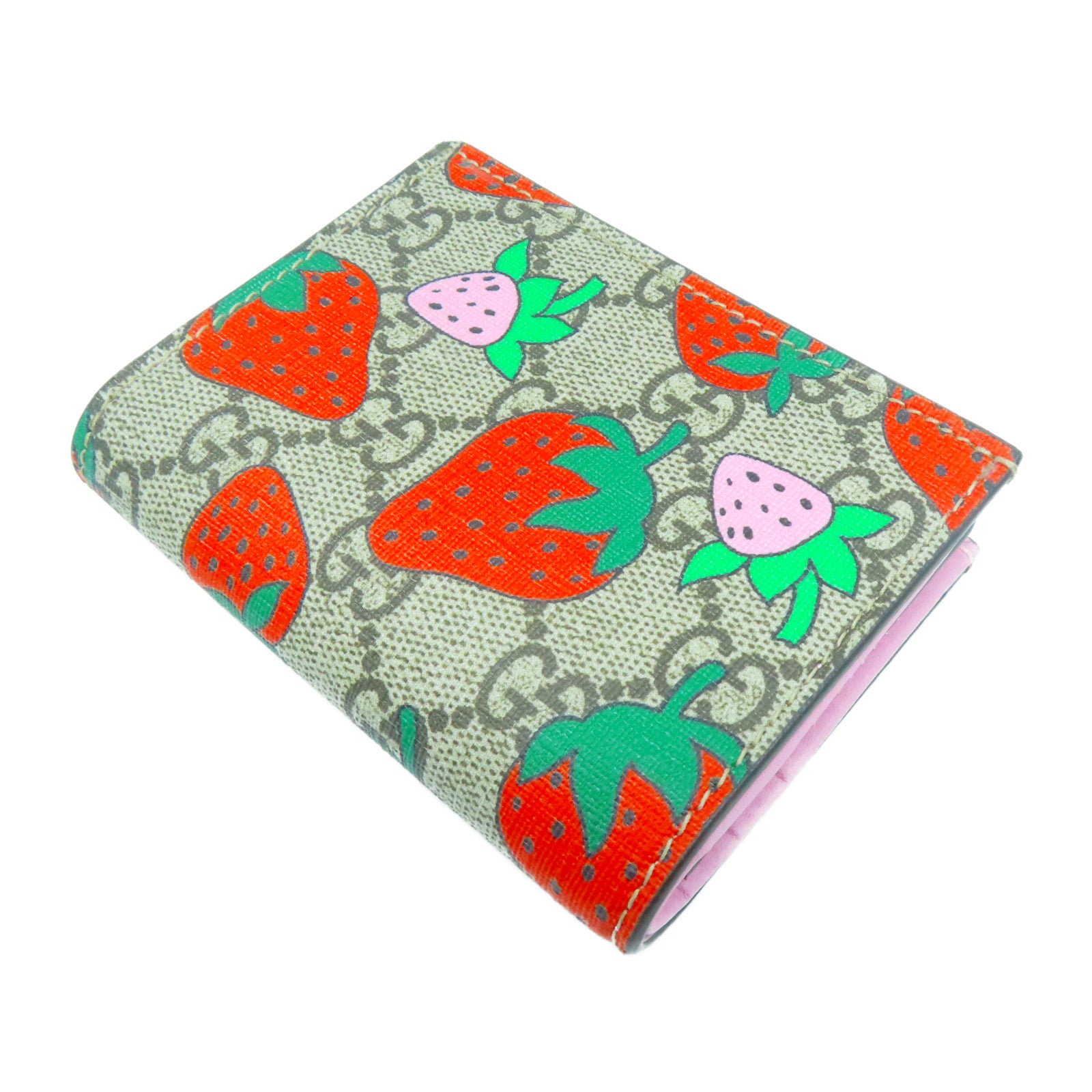 GUCCI 塗層帆布Wallet金扣錢包粉紅色/啡色