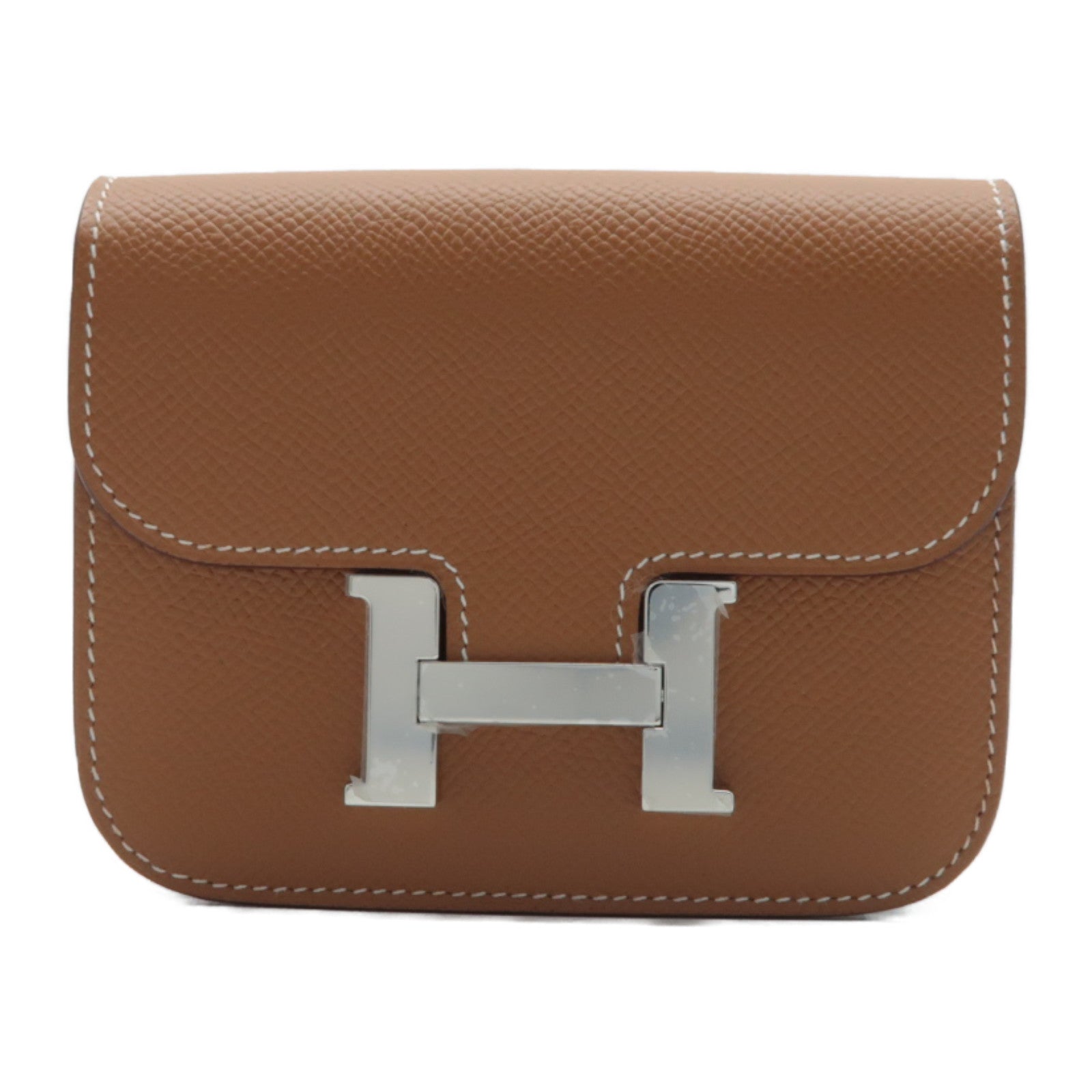 HERMES Epsom皮革Constance Slim銀扣錢包啡色