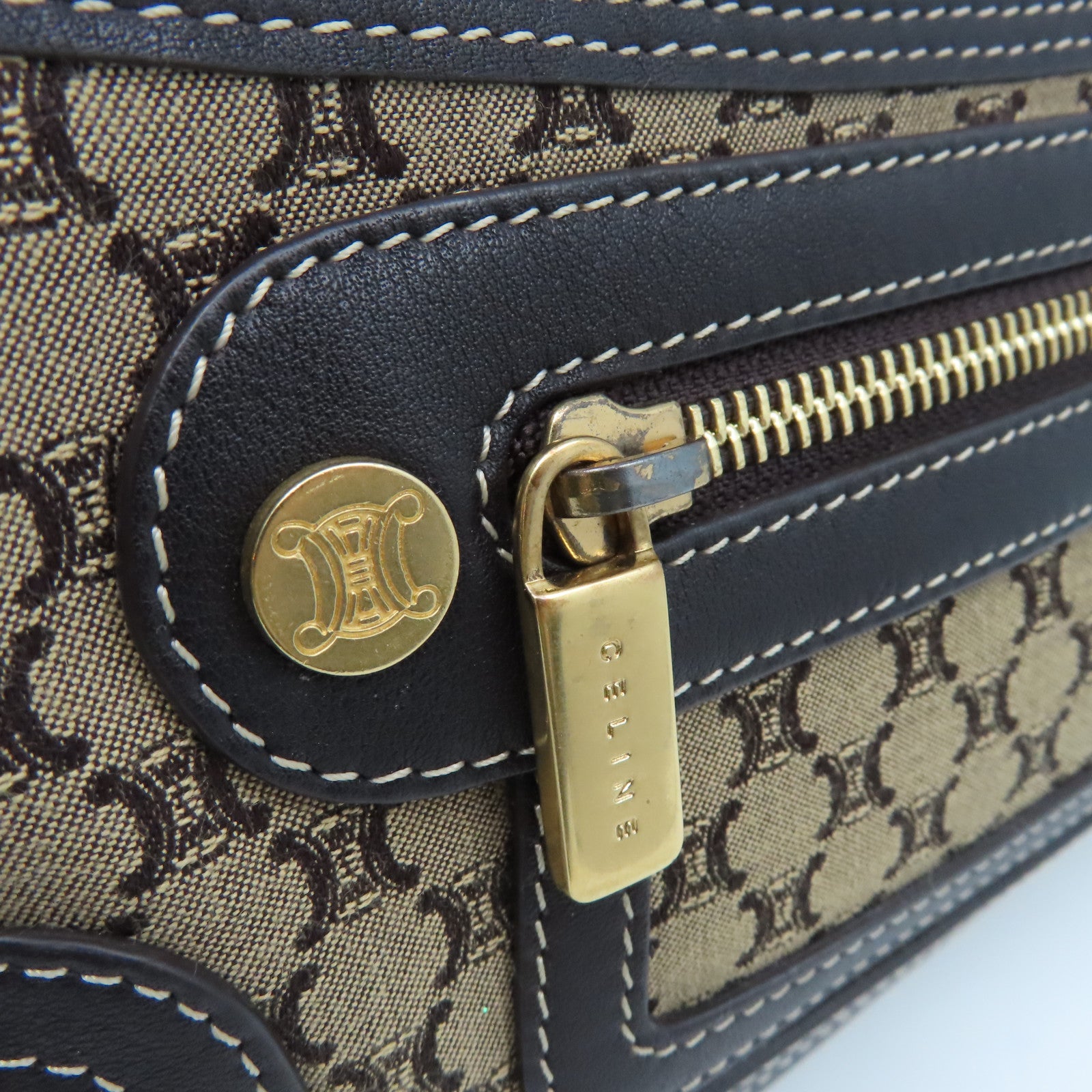 CELINE 帆布Handbag金扣手挽袋啡色