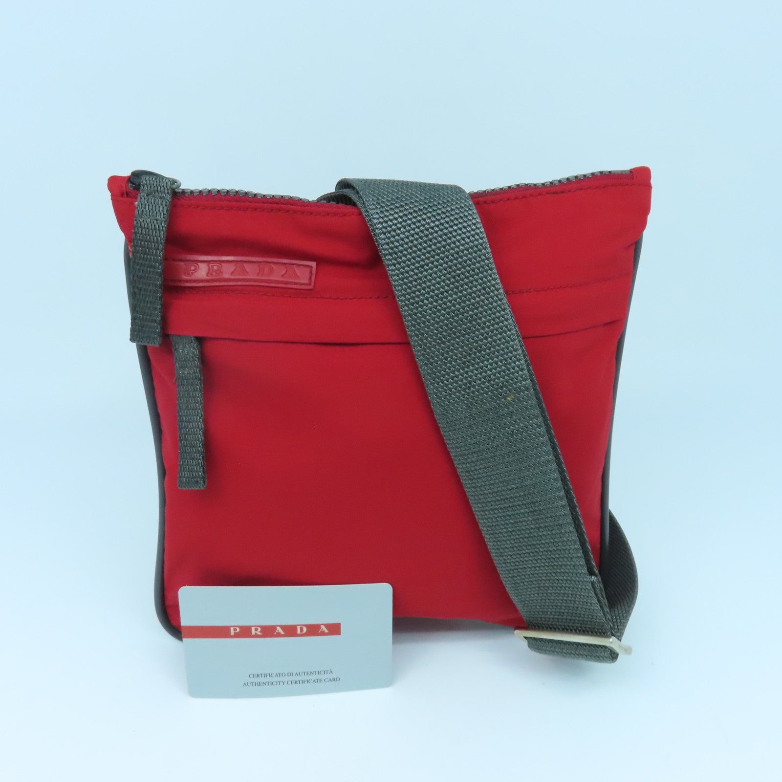 PRADA 尼龍Shoulder Bag銀扣肩背袋紅色
