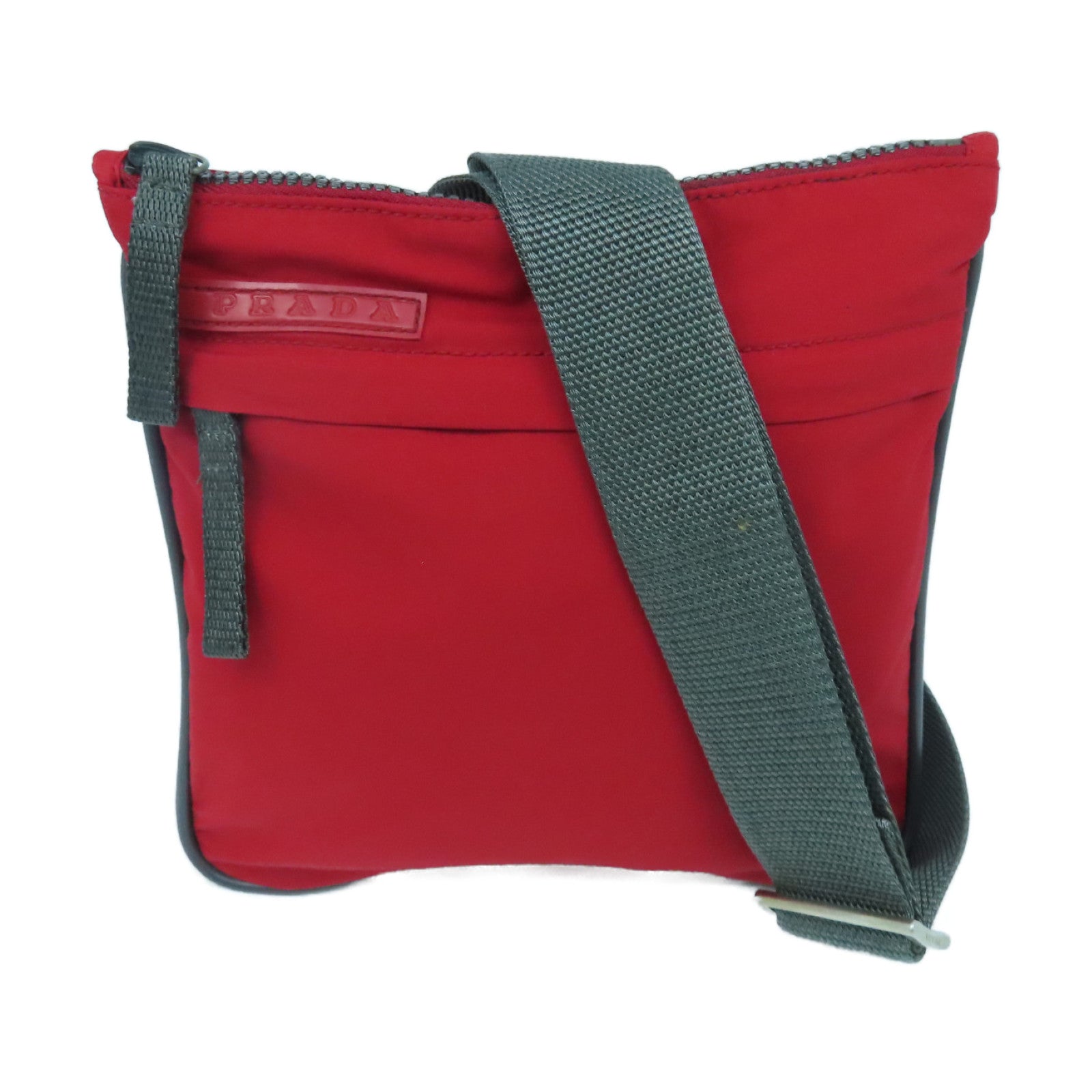 PRADA 尼龍Shoulder Bag銀扣肩背袋紅色