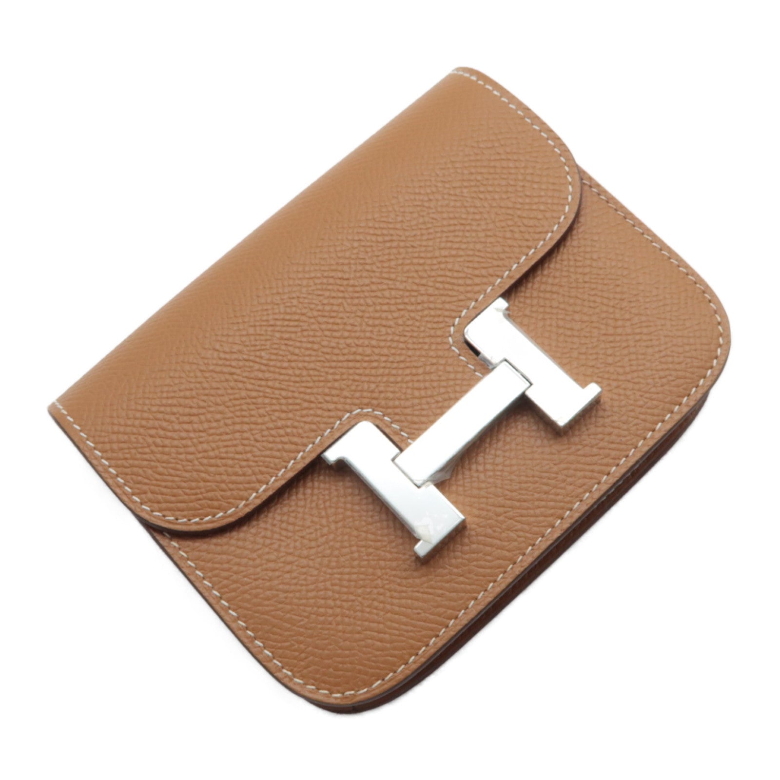 HERMES Epsom皮革Constance Slim銀扣錢包啡色