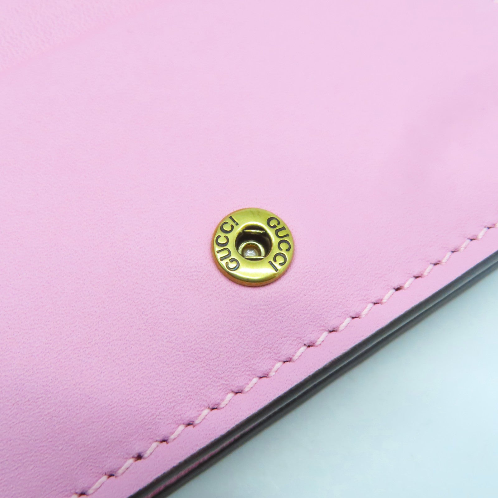 GUCCI 塗層帆布Wallet金扣錢包粉紅色/啡色
