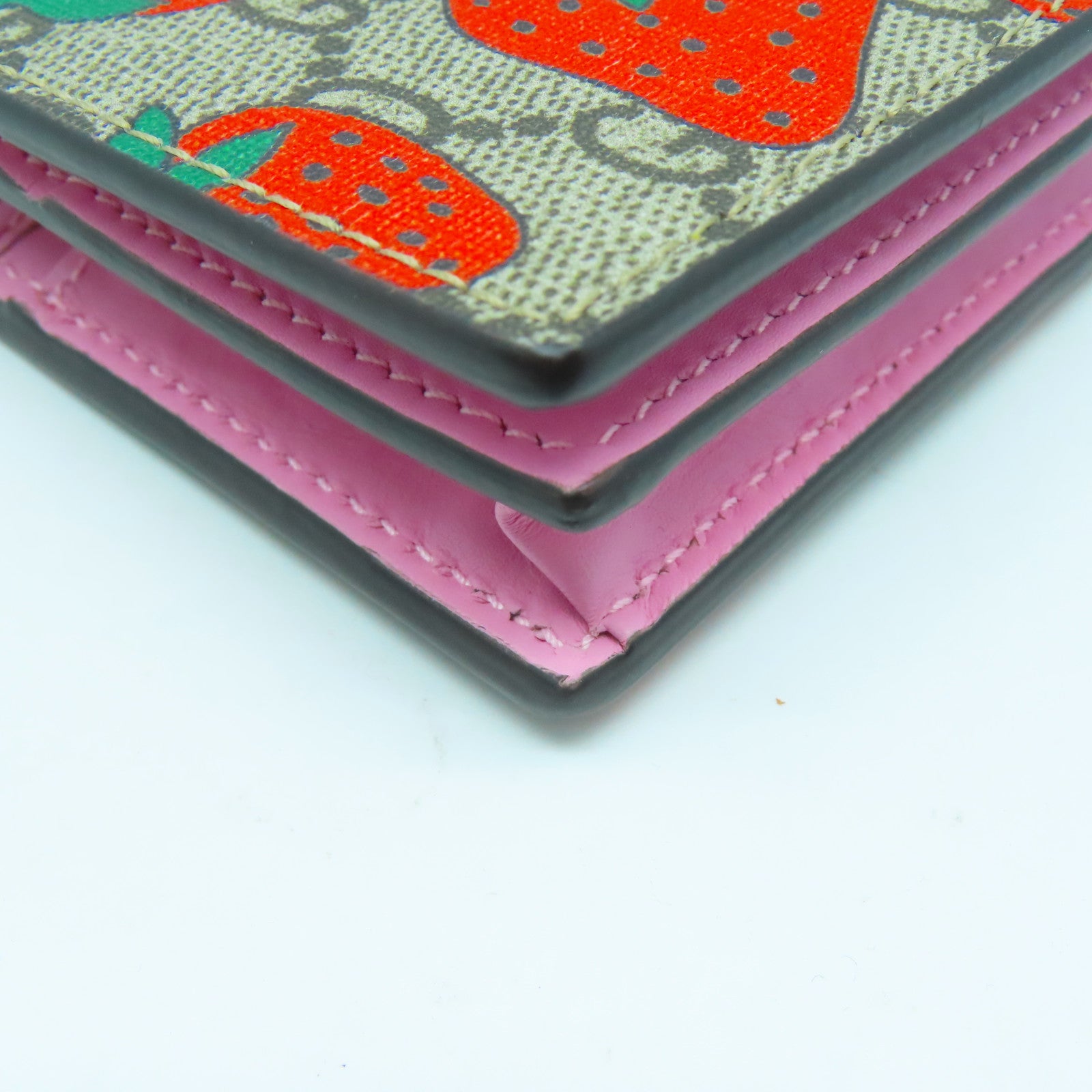 GUCCI 塗層帆布Wallet金扣錢包粉紅色/啡色