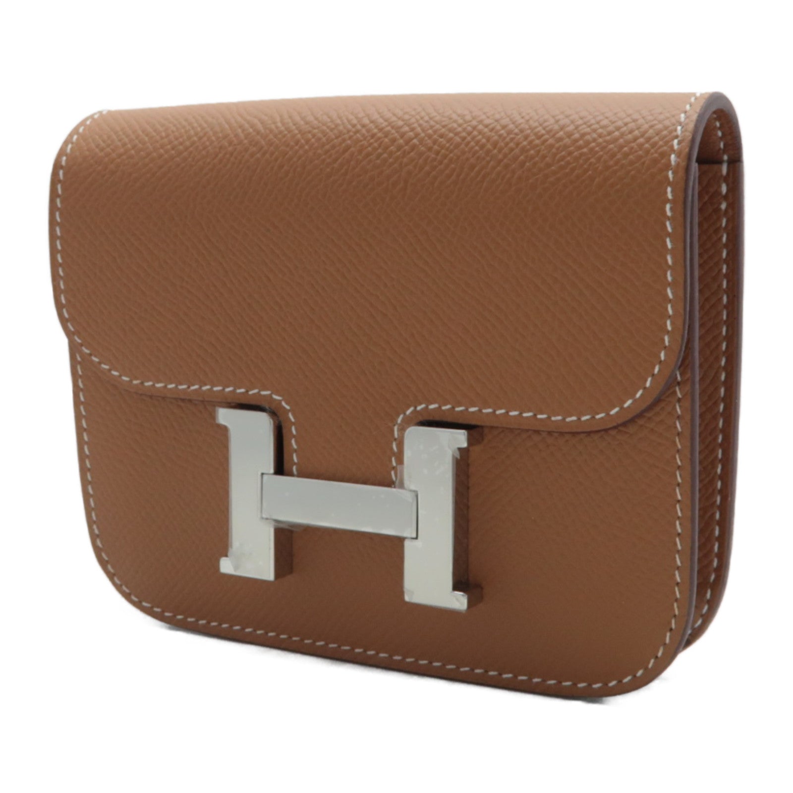 HERMES Epsom皮革Constance Slim銀扣錢包啡色