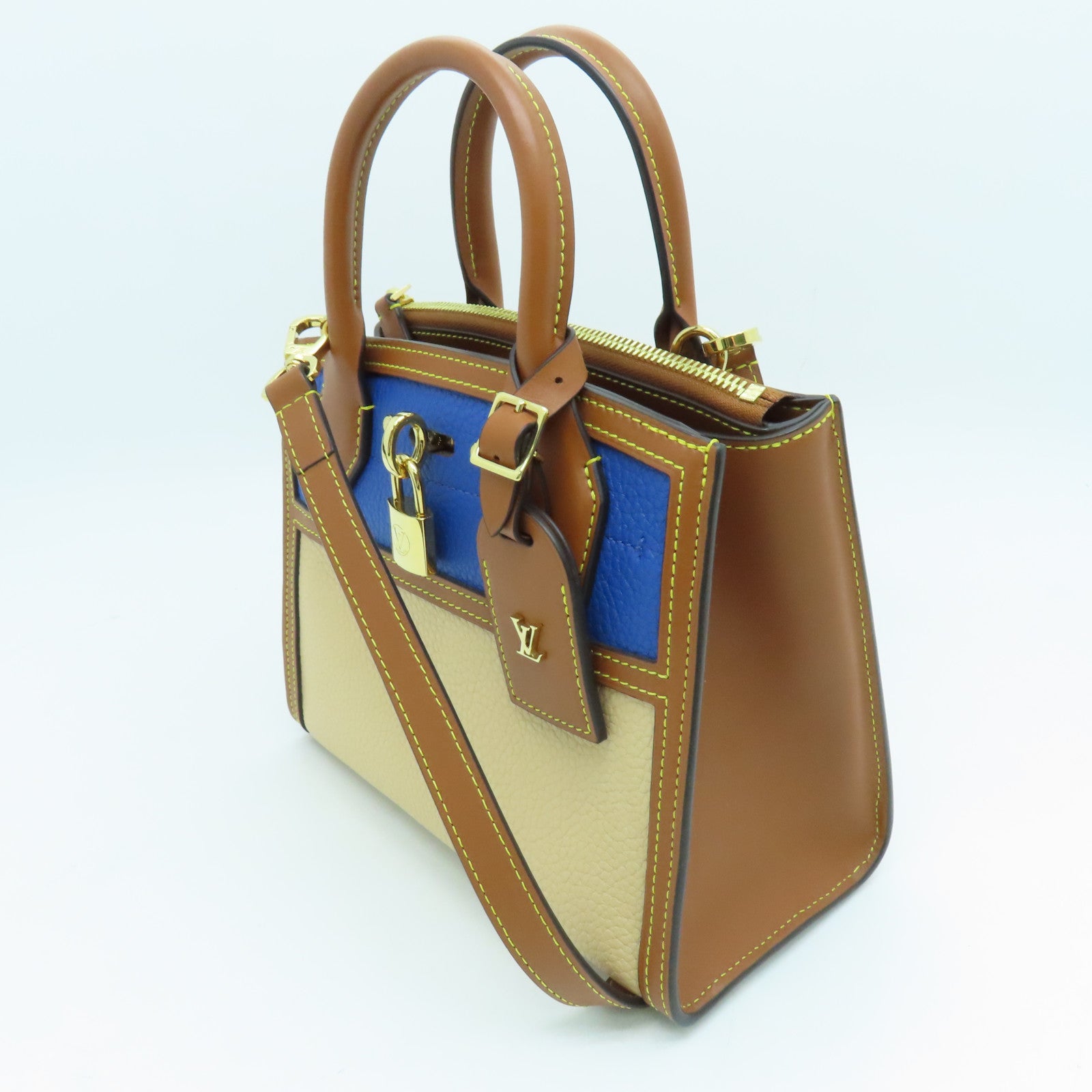 LOUIS VUITTON 牛皮皮革City Steamer Mini金扣手挽肩背两用袋啡色蓝色