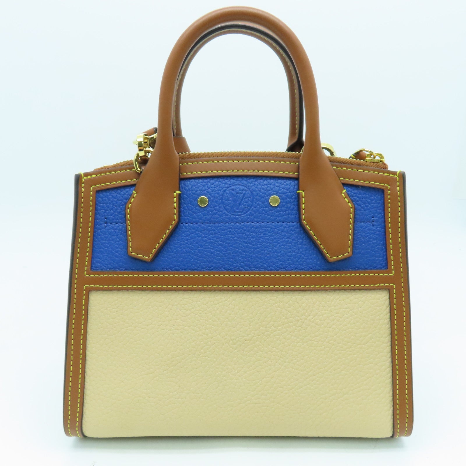 LOUIS VUITTON 牛皮皮革City Steamer Mini金扣手挽肩背两用袋啡色蓝色