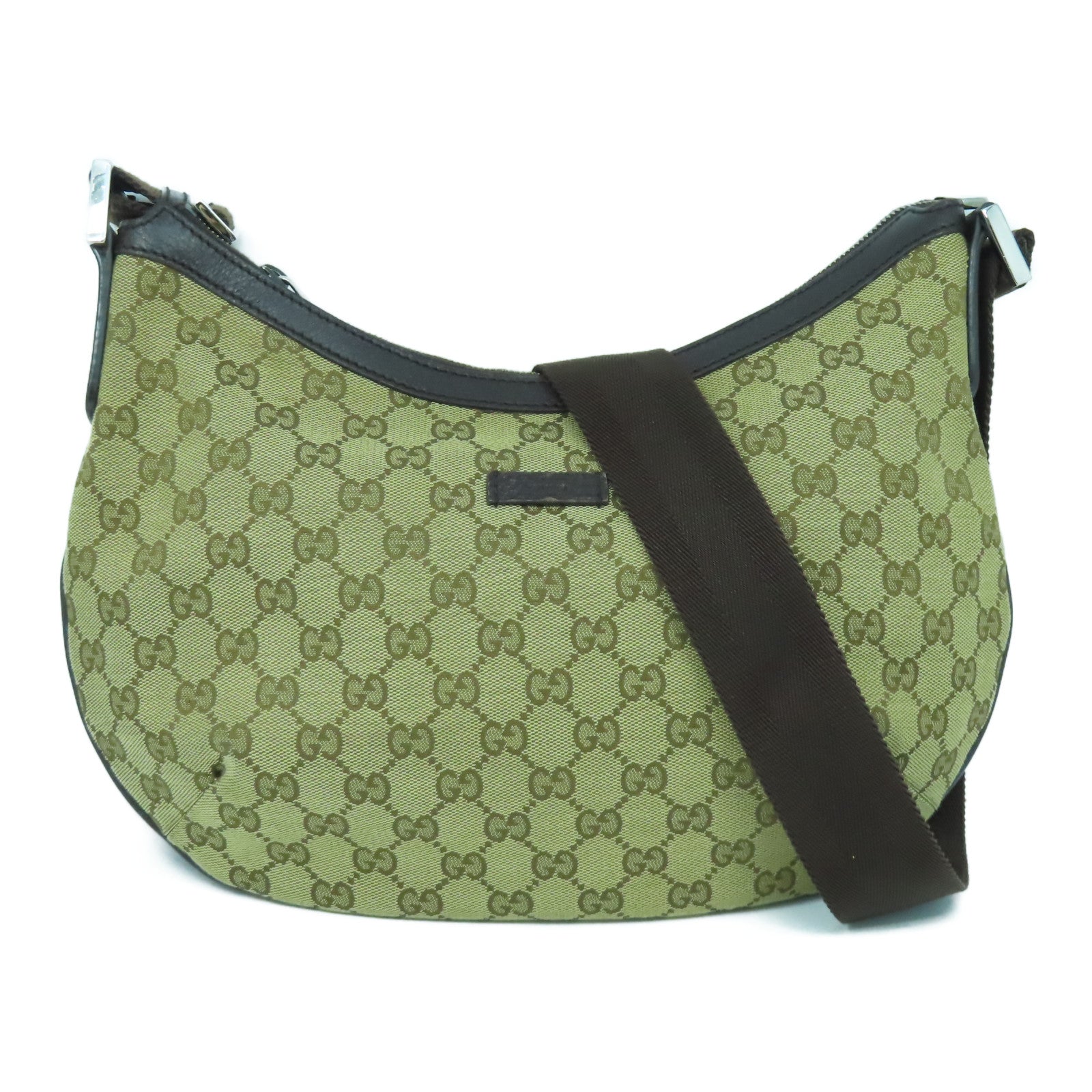 GUCCI 帆布GG Canvas Shoulder Bag銀扣肩背袋啡色