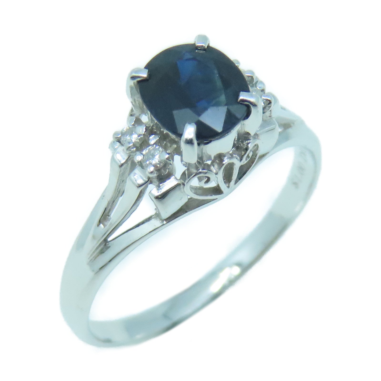 JEWELRY PT900 Platinum Sapphire Diamond Ring 1.00ct Sapphire/0.02ct Diamond Ring US#6.75