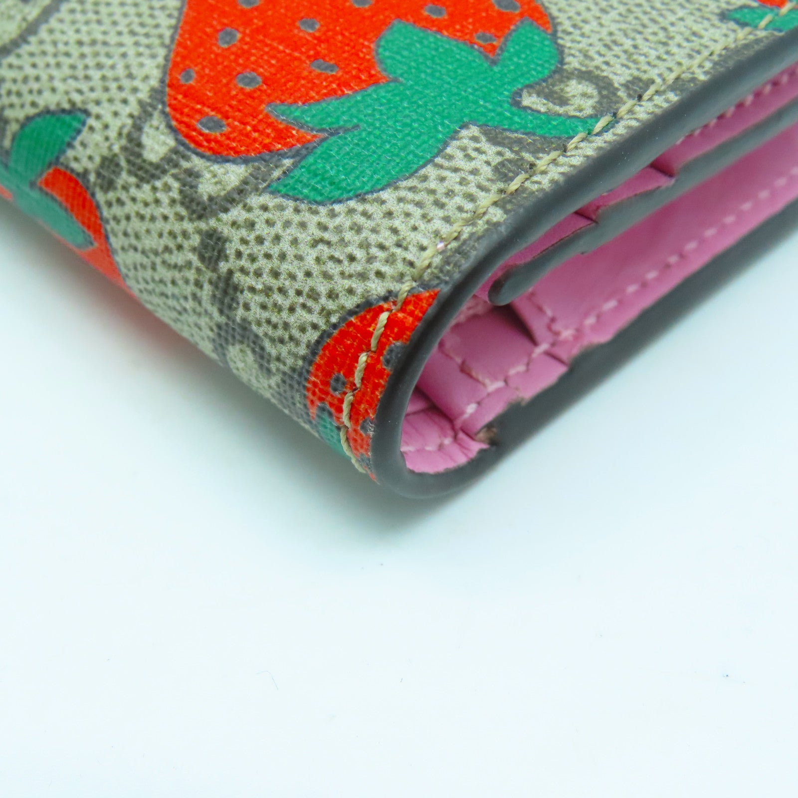 GUCCI 塗層帆布Wallet金扣錢包粉紅色/啡色