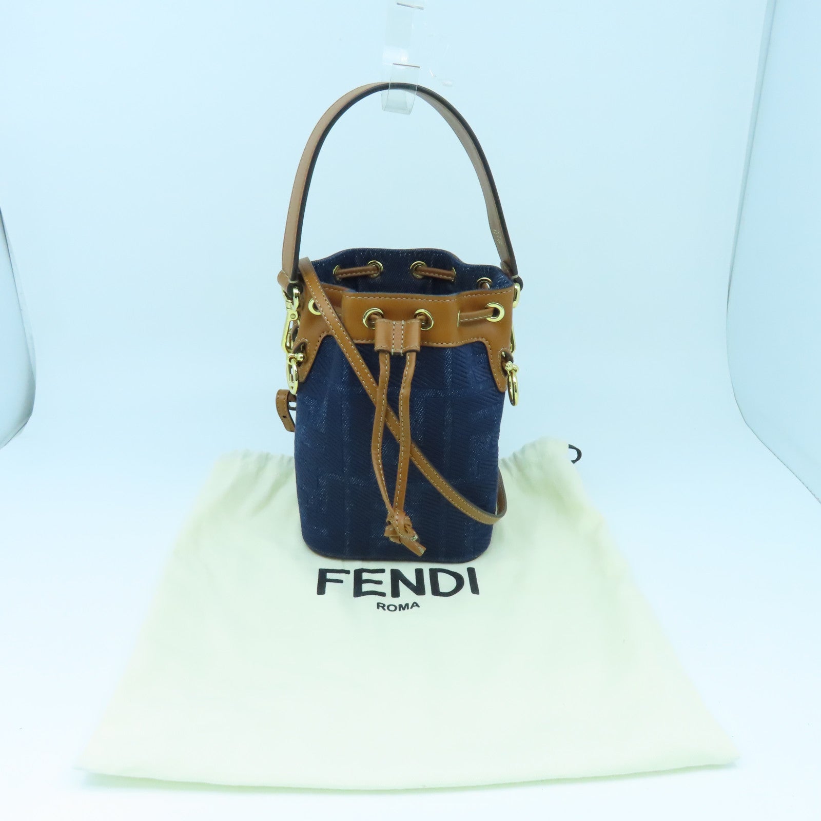 FENDI 帆布2way Shoulder Bag金扣手挽肩背兩用袋藍色
