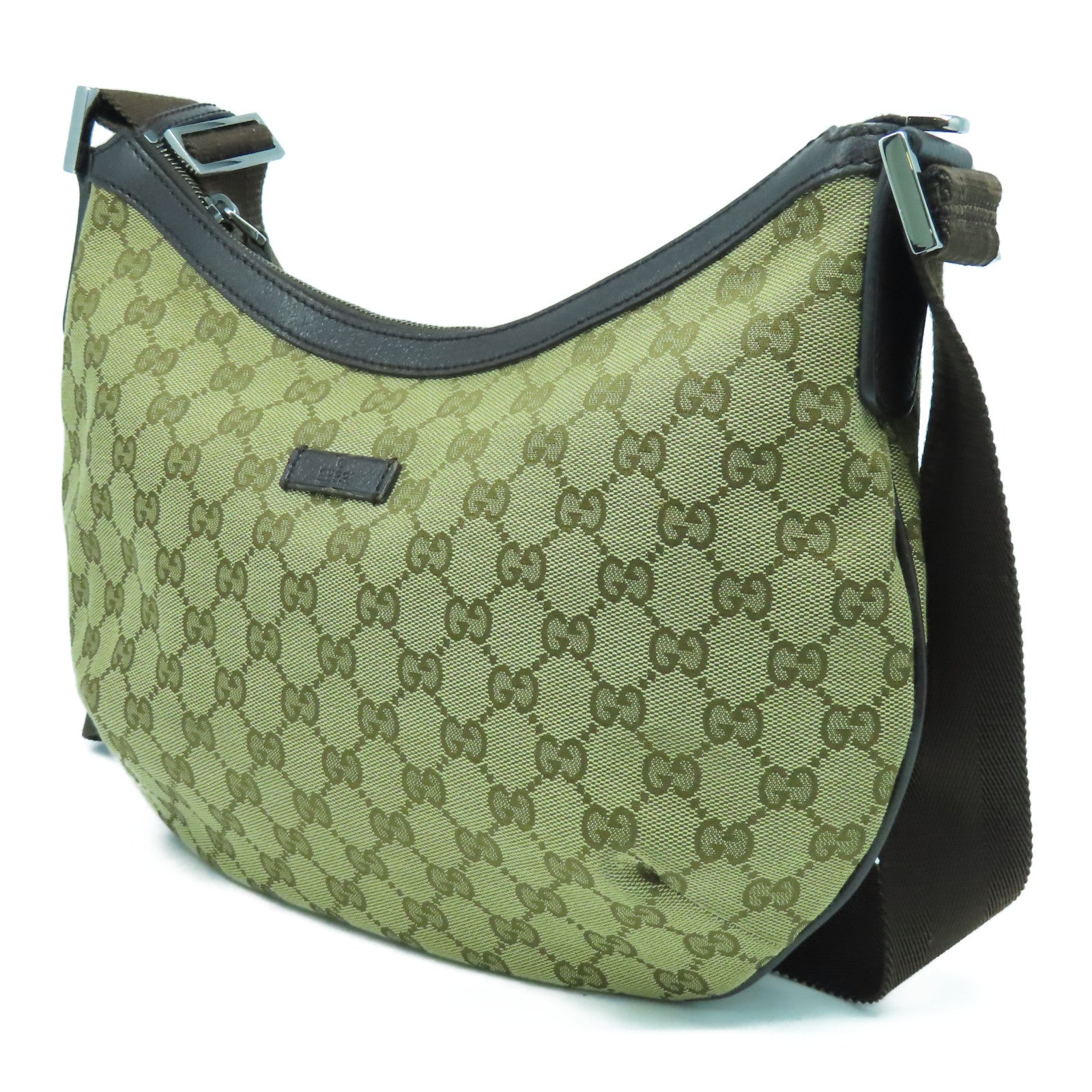 GUCCI 帆布GG Canvas Shoulder Bag銀扣肩背袋啡色