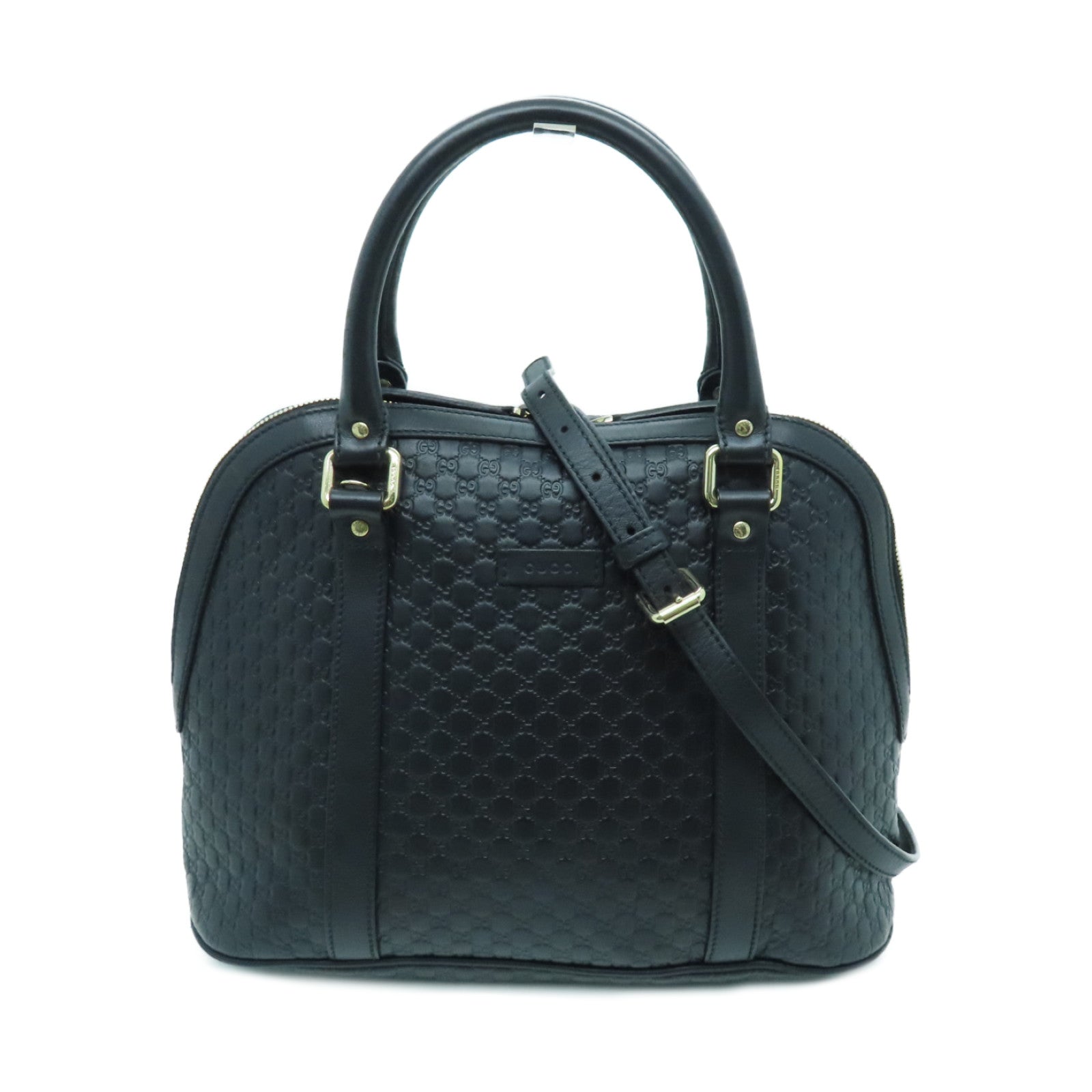 GUCCI cowhide leather 2 Way Shoulder gold buckle handle shoulder bag black