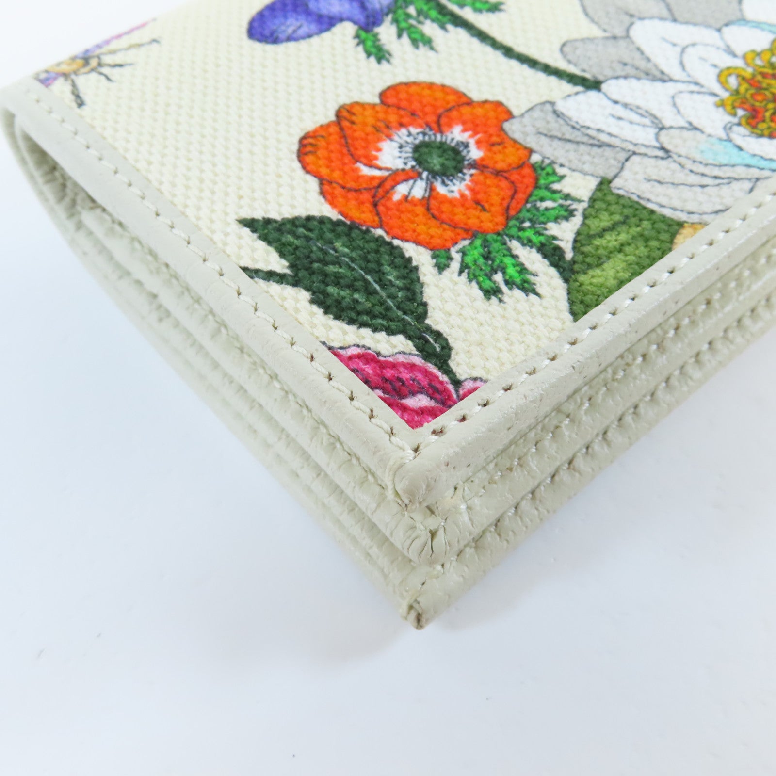 GUCCI 帆布/皮革GG Marmont Flora Wallet金扣錢包白色/彩色