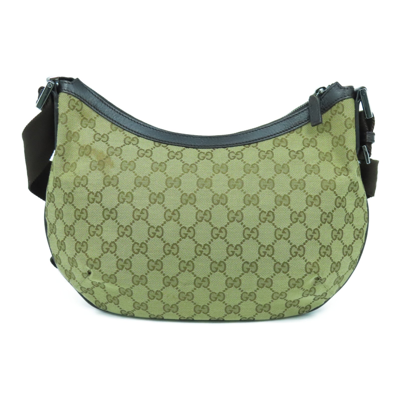 GUCCI 帆布GG Canvas Shoulder Bag銀扣肩背袋啡色