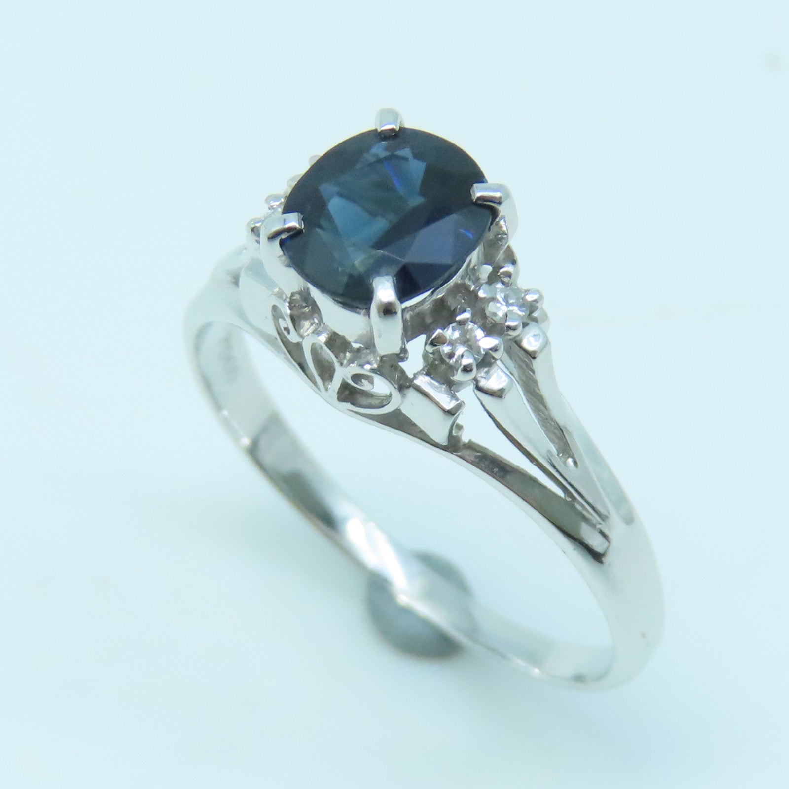 JEWELRY PT900 Platinum Sapphire Diamond Ring 1.00ct Sapphire/0.02ct Diamond Ring US#6.75