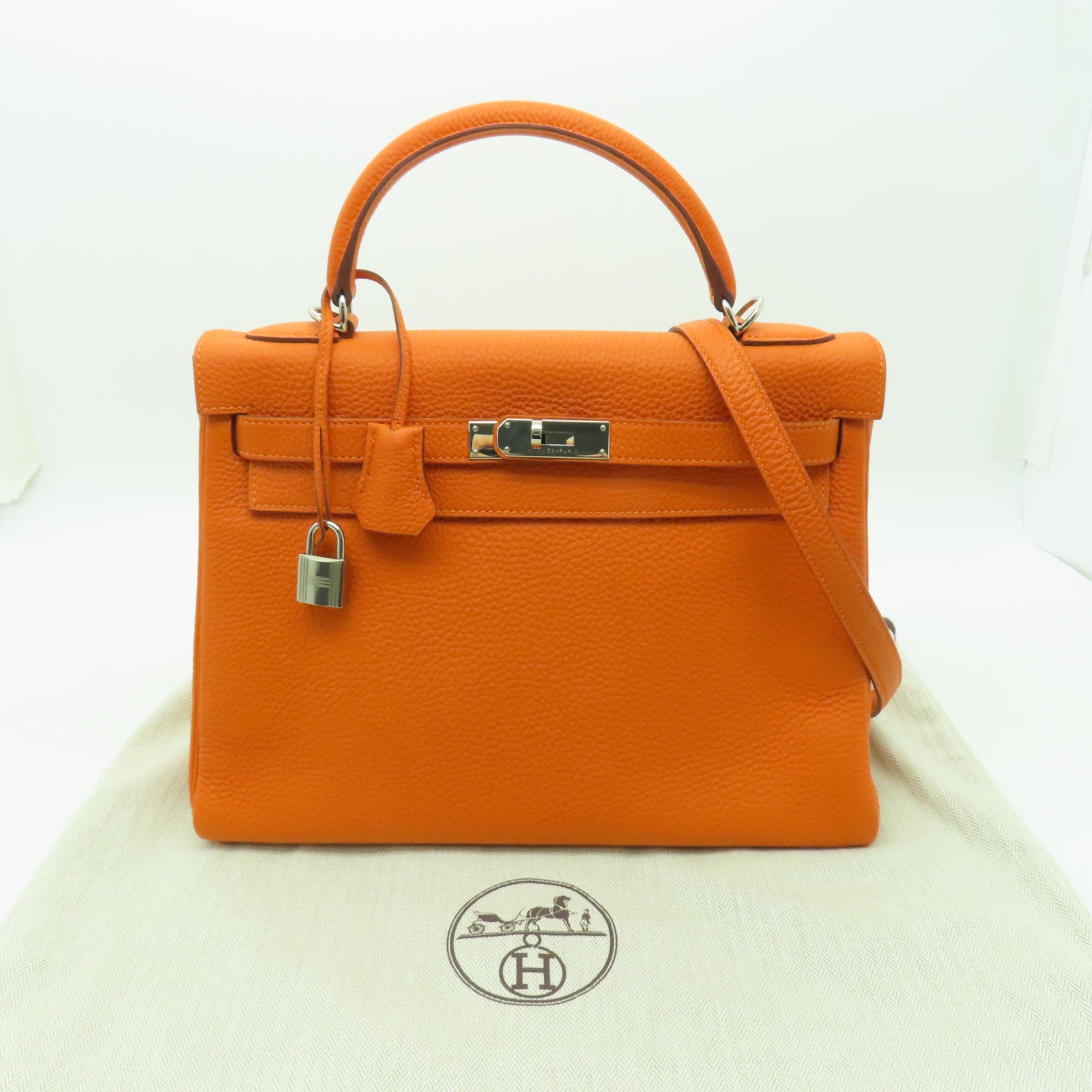 HERMES Togo皮革Kelly 32銀扣手挽肩背兩用袋橙色