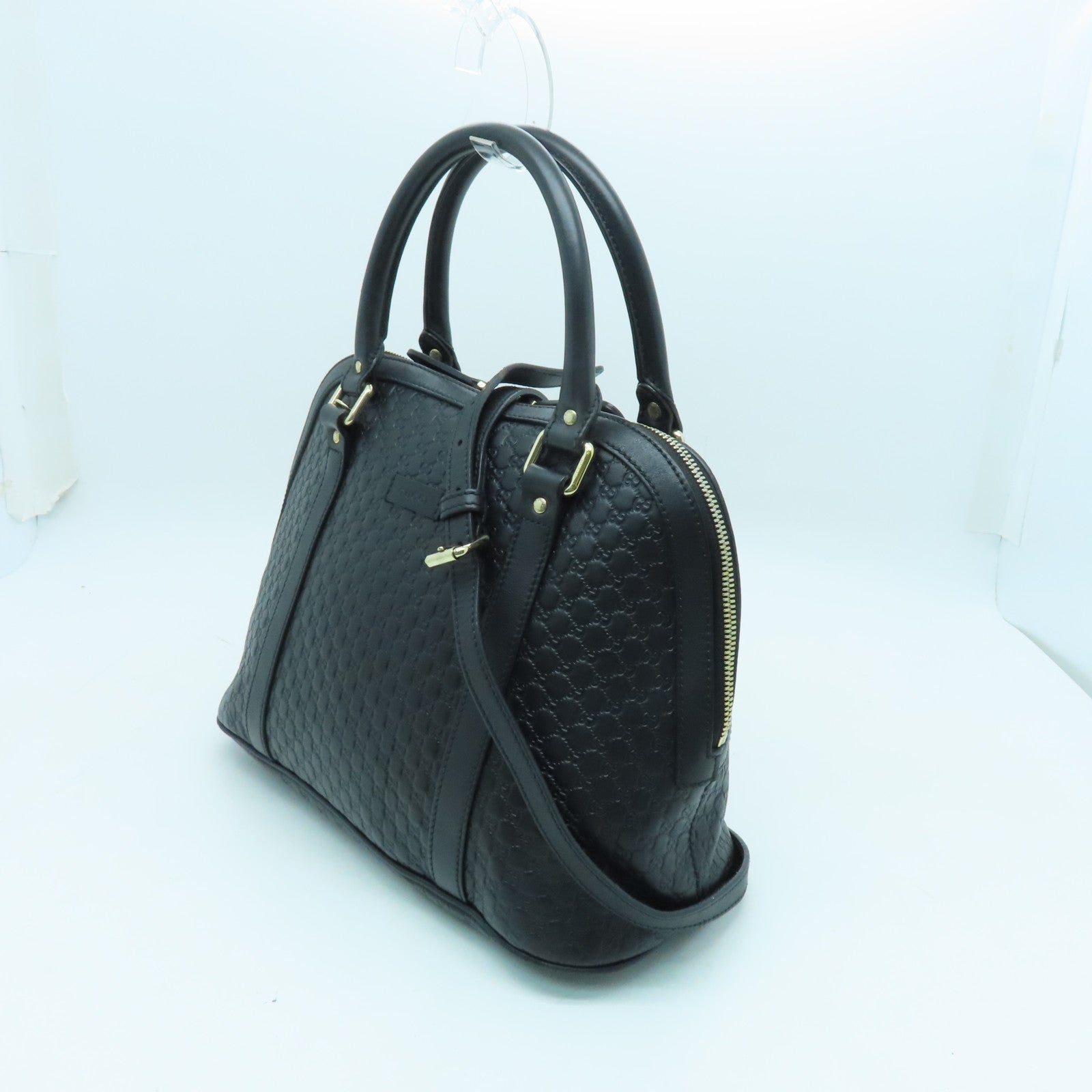 GUCCI cowhide leather 2 Way Shoulder gold buckle handle shoulder bag black