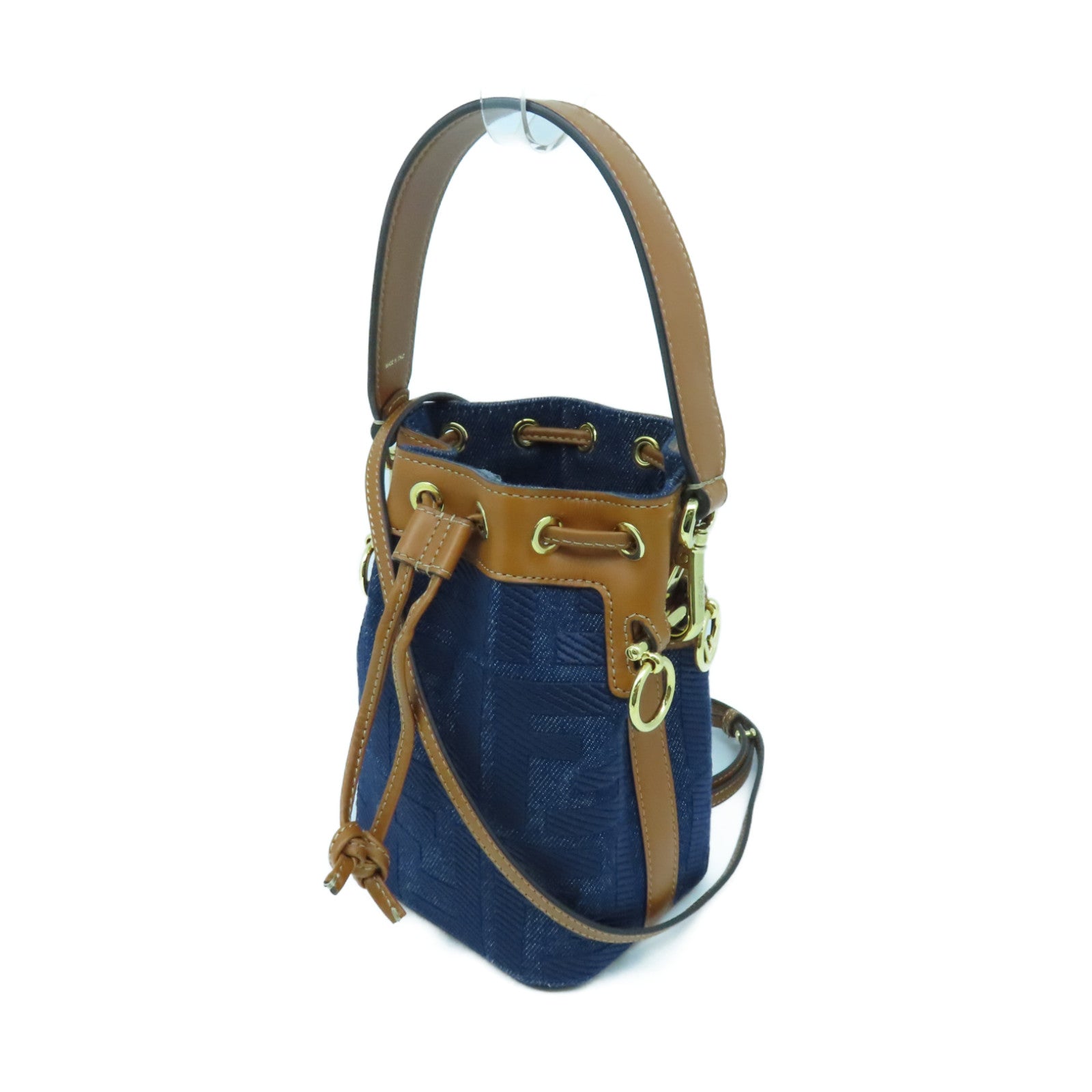 FENDI 帆布2way Shoulder Bag金扣手挽肩背兩用袋藍色